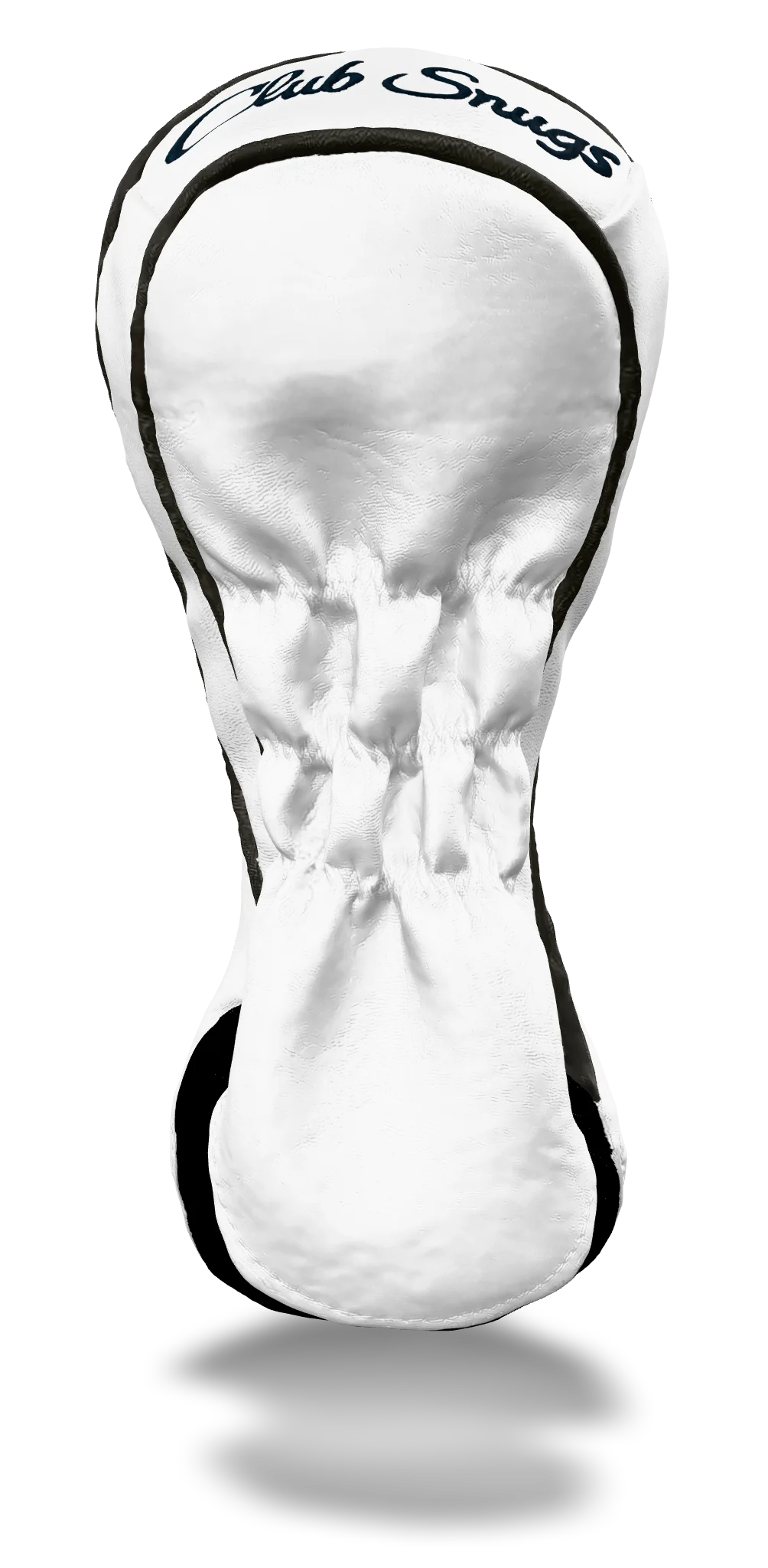 Back view of a Bold White, White, Gray, and Navy Classic Fairway Headcover with split seam