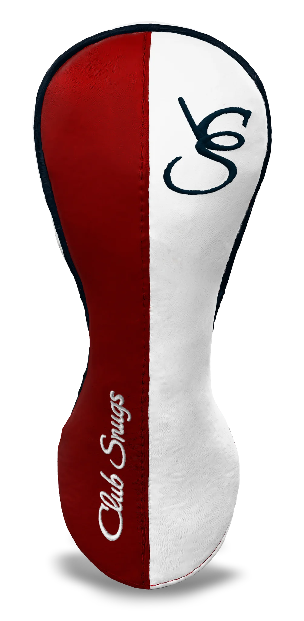 Front View view of a Bold Red, White, Navy, and Navy Classic Fairway Headcover with split seam
