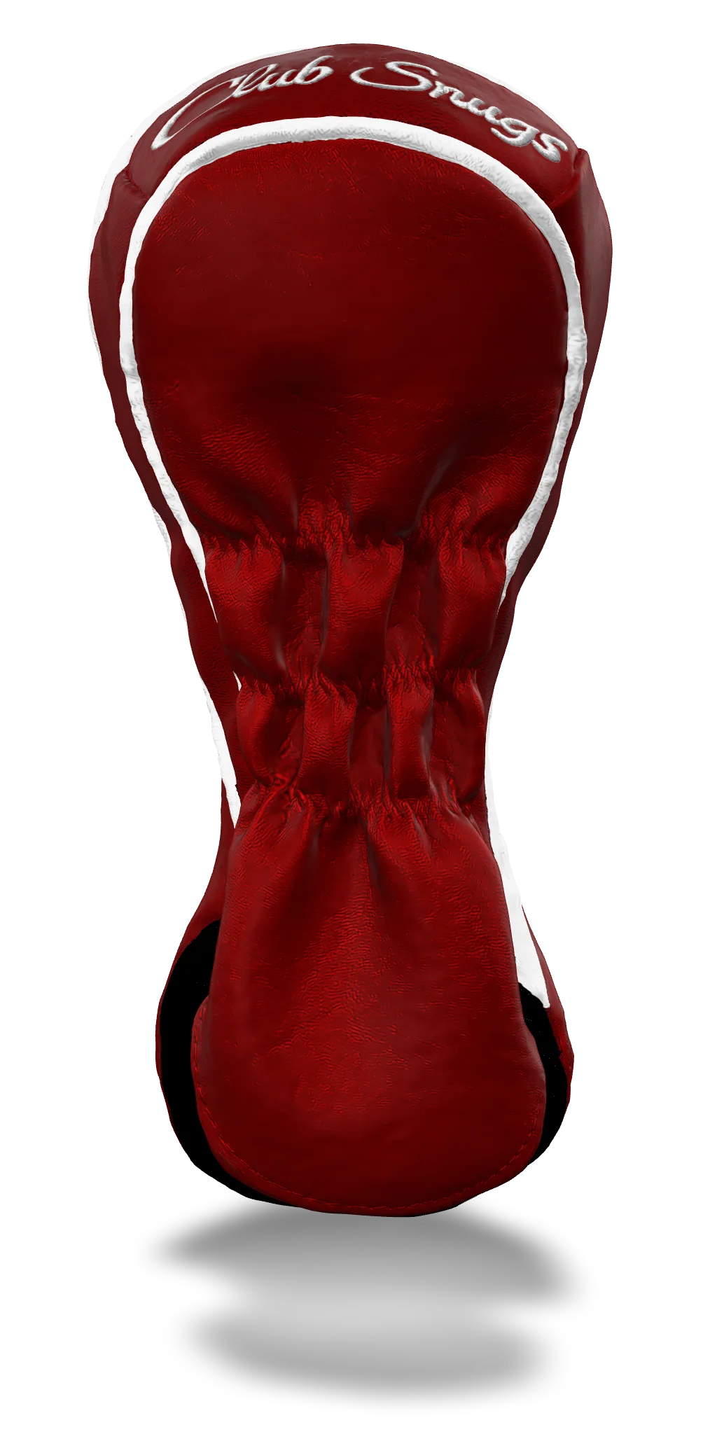 Back view of a Bold Red, Red, White, and White Classic Fairway Headcover with split seam