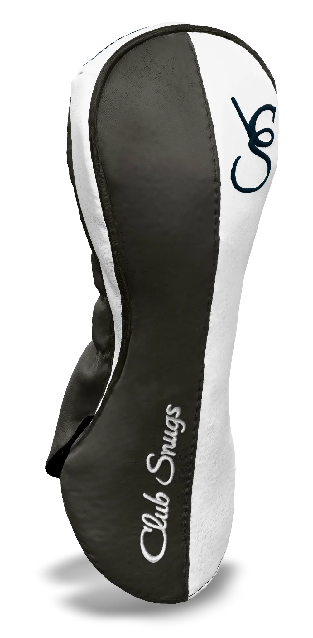 Left-Side view of a Bold Gray, White, Gray, and Navy Classic Fairway Headcover with split seam
