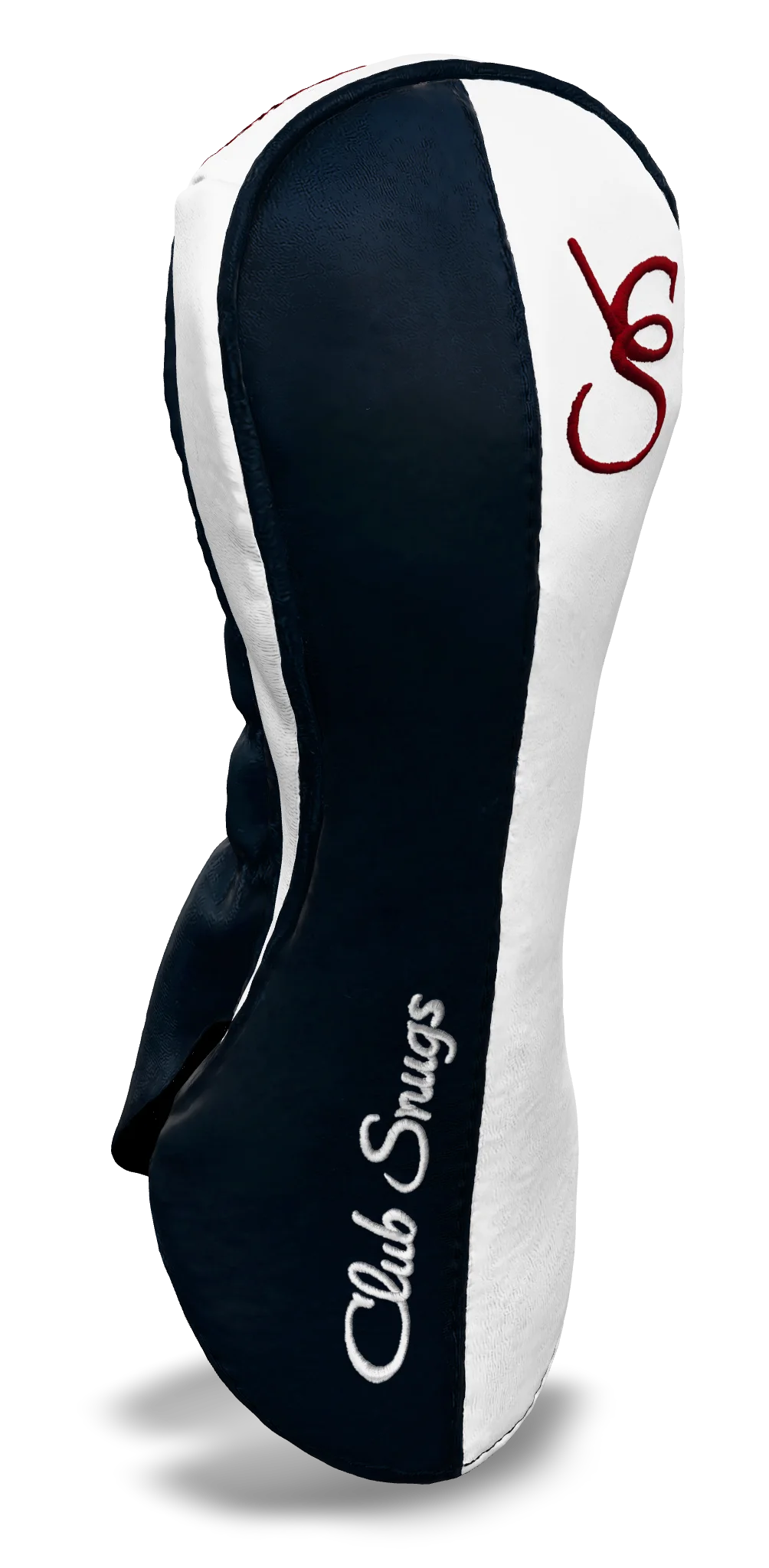 Left-Side view of a Bold Navy, White, Navy, and Red Classic Fairway Headcover with split seam