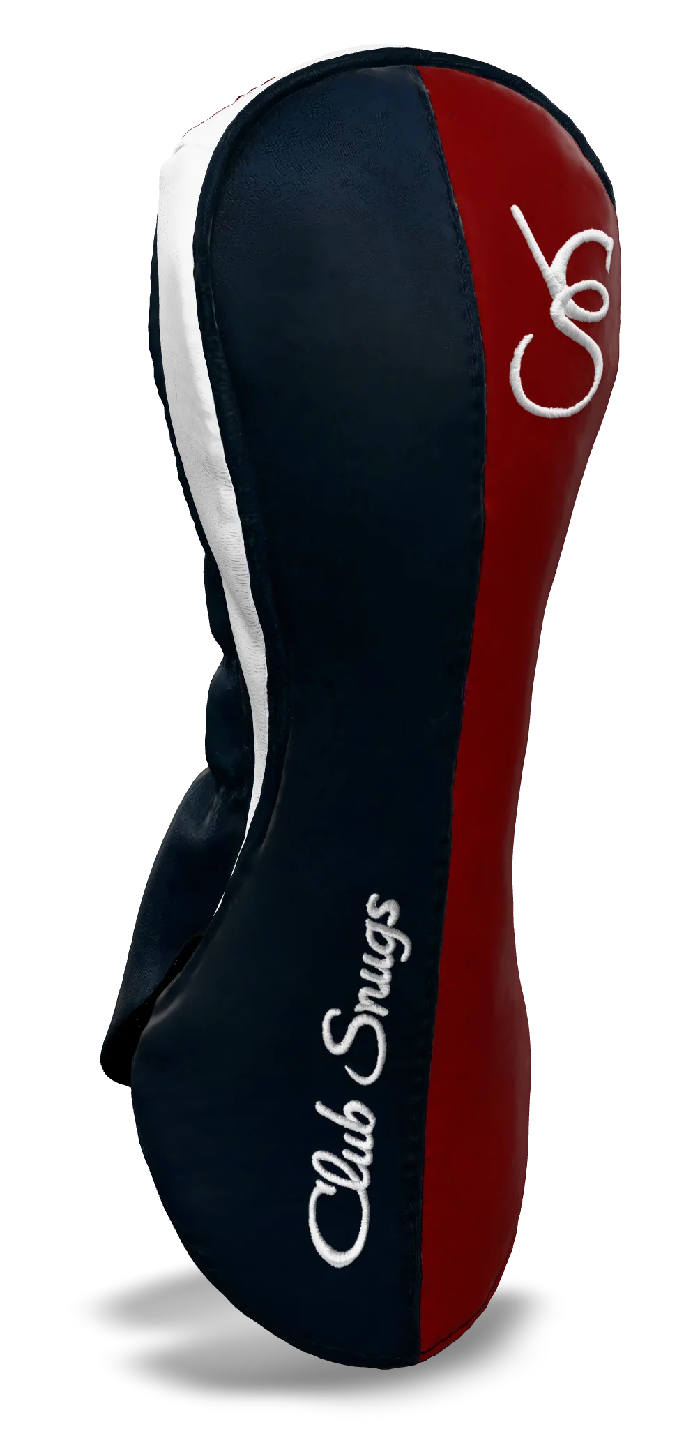 Left-Side view of a Bold Navy, Red, Navy, and White Classic Fairway Headcover with split seam