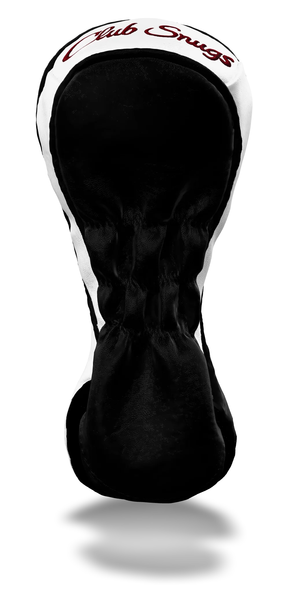Back view of a Bold Black, White, Black, and Red Classic Fairway Headcover with split seam