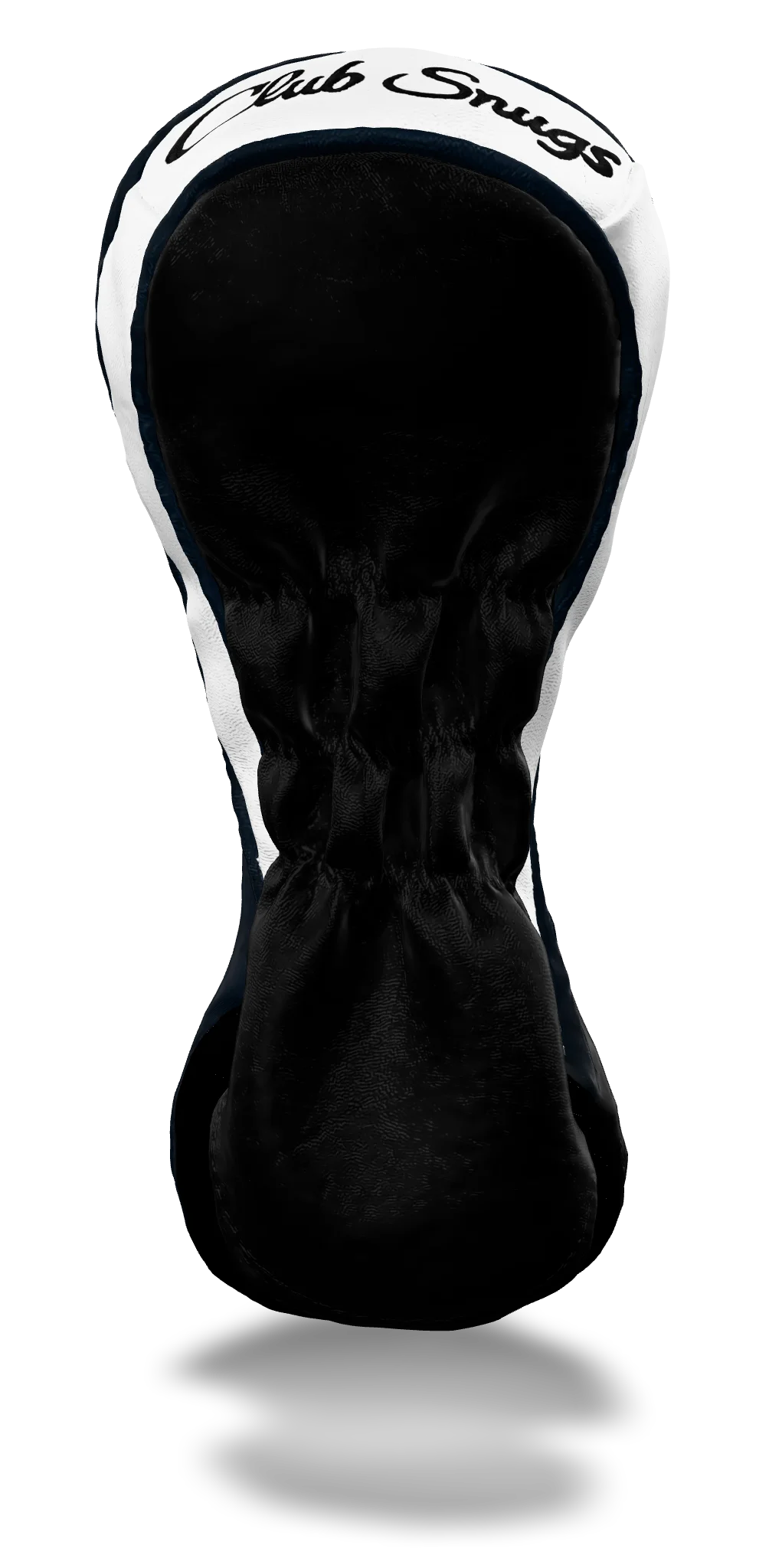Back view of a Bold Black, Navy, Navy, and White Classic Fairway Headcover with split seam