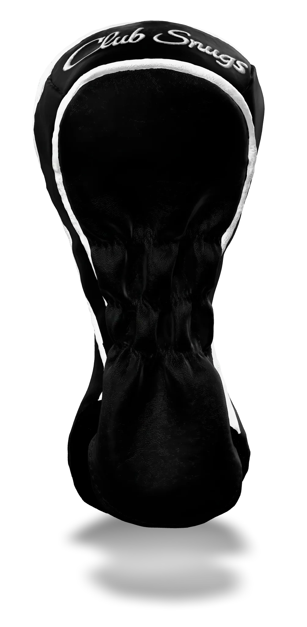 Back view of a Bold Black, Black, White, and White Classic Fairway Headcover with split seam