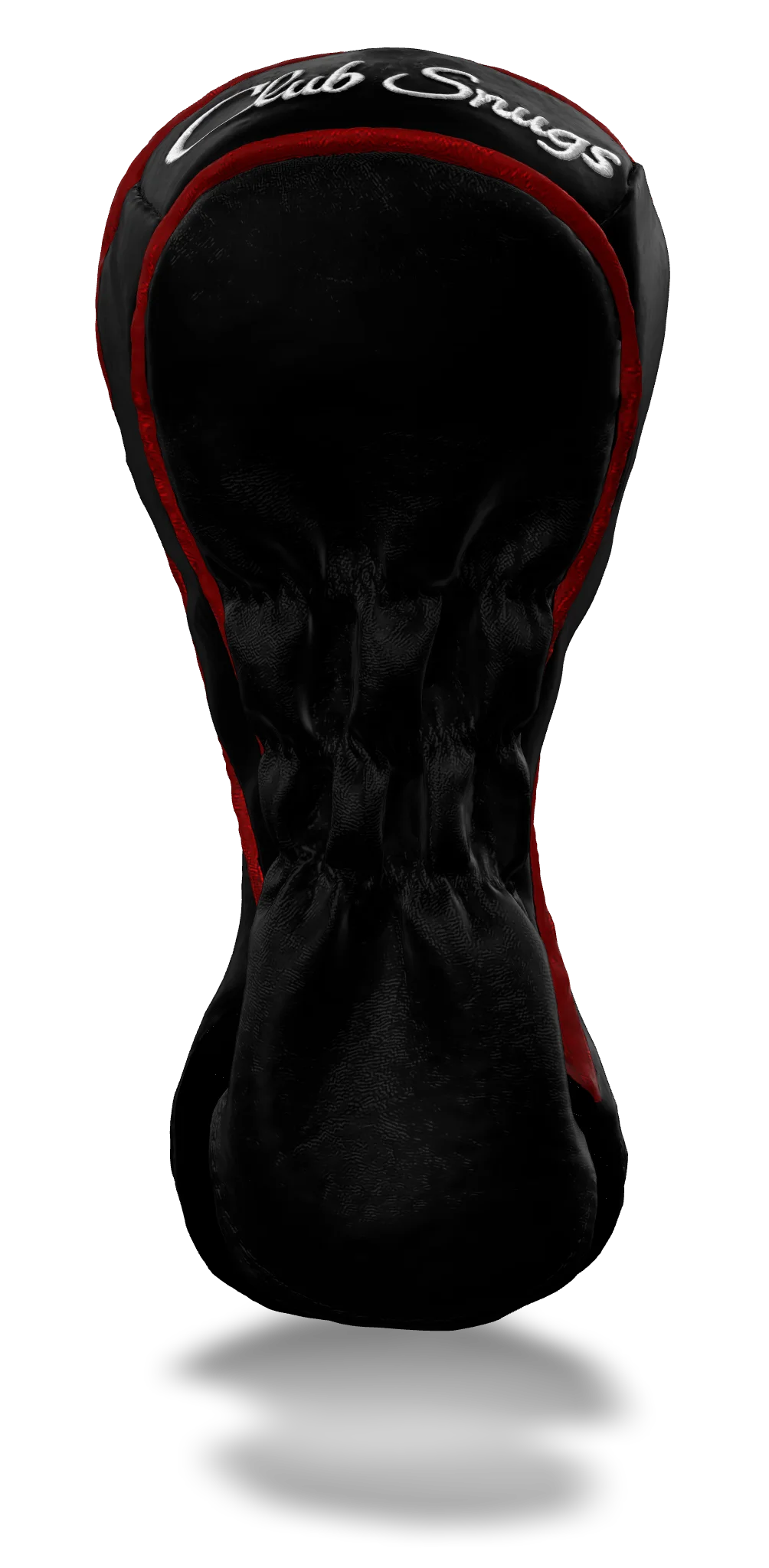 Back view of a Bold Black, Black, Red, and White Classic Fairway Headcover with split seam