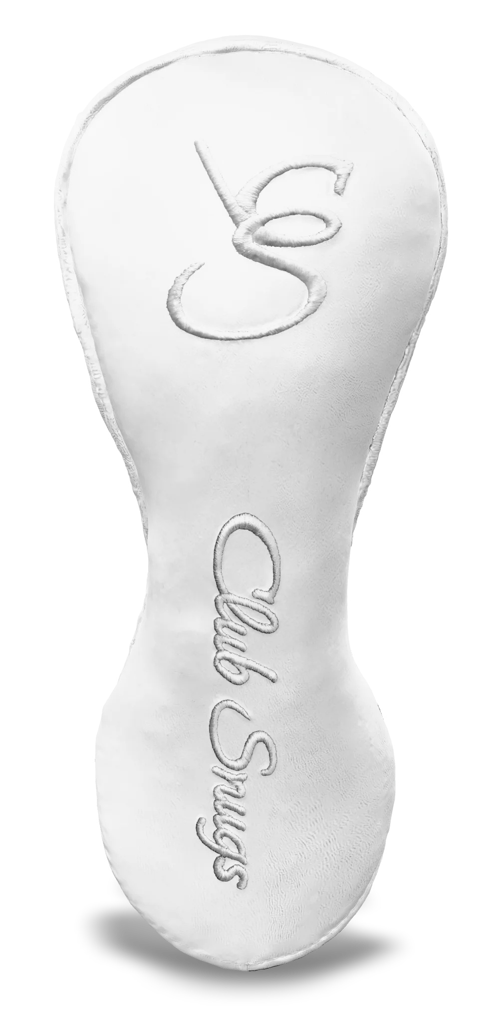 Front View view of a White, White, White, and White Shield Fairway Headcover with bold branding