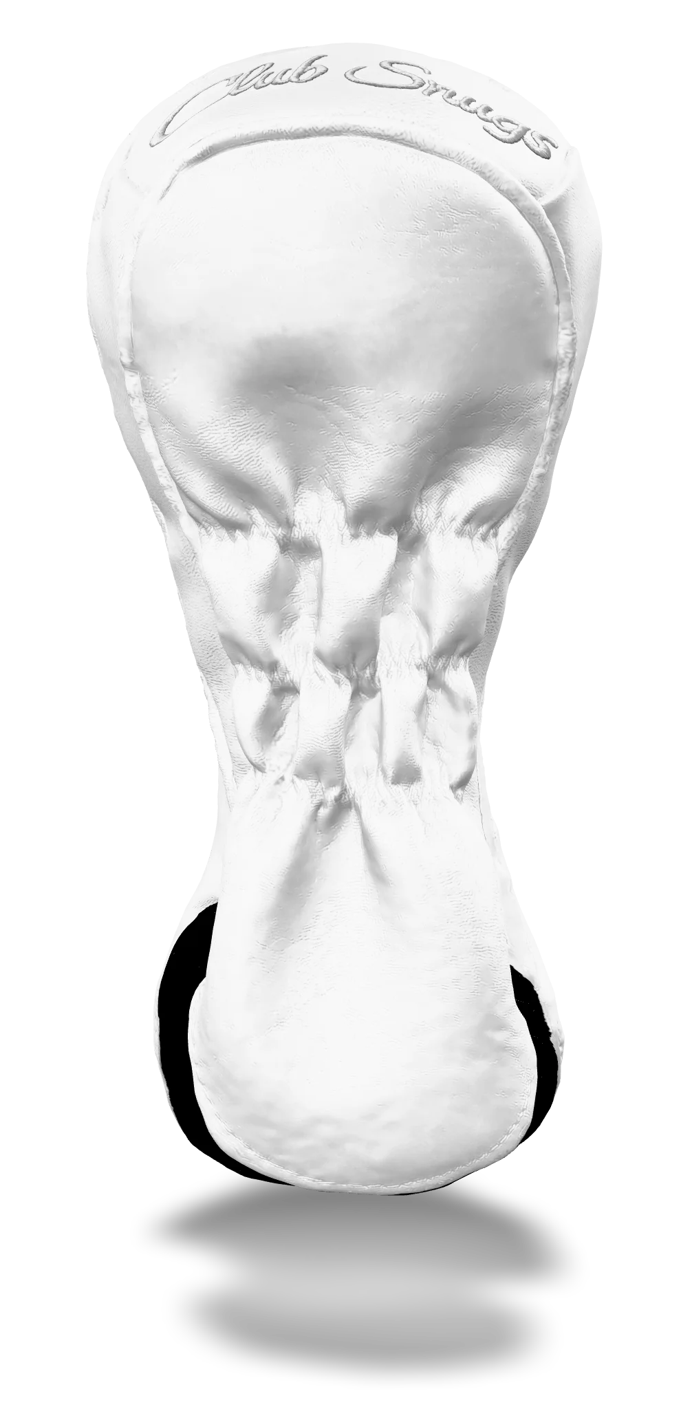 Back view of a White, White, White, and White Shield Fairway Headcover with bold branding