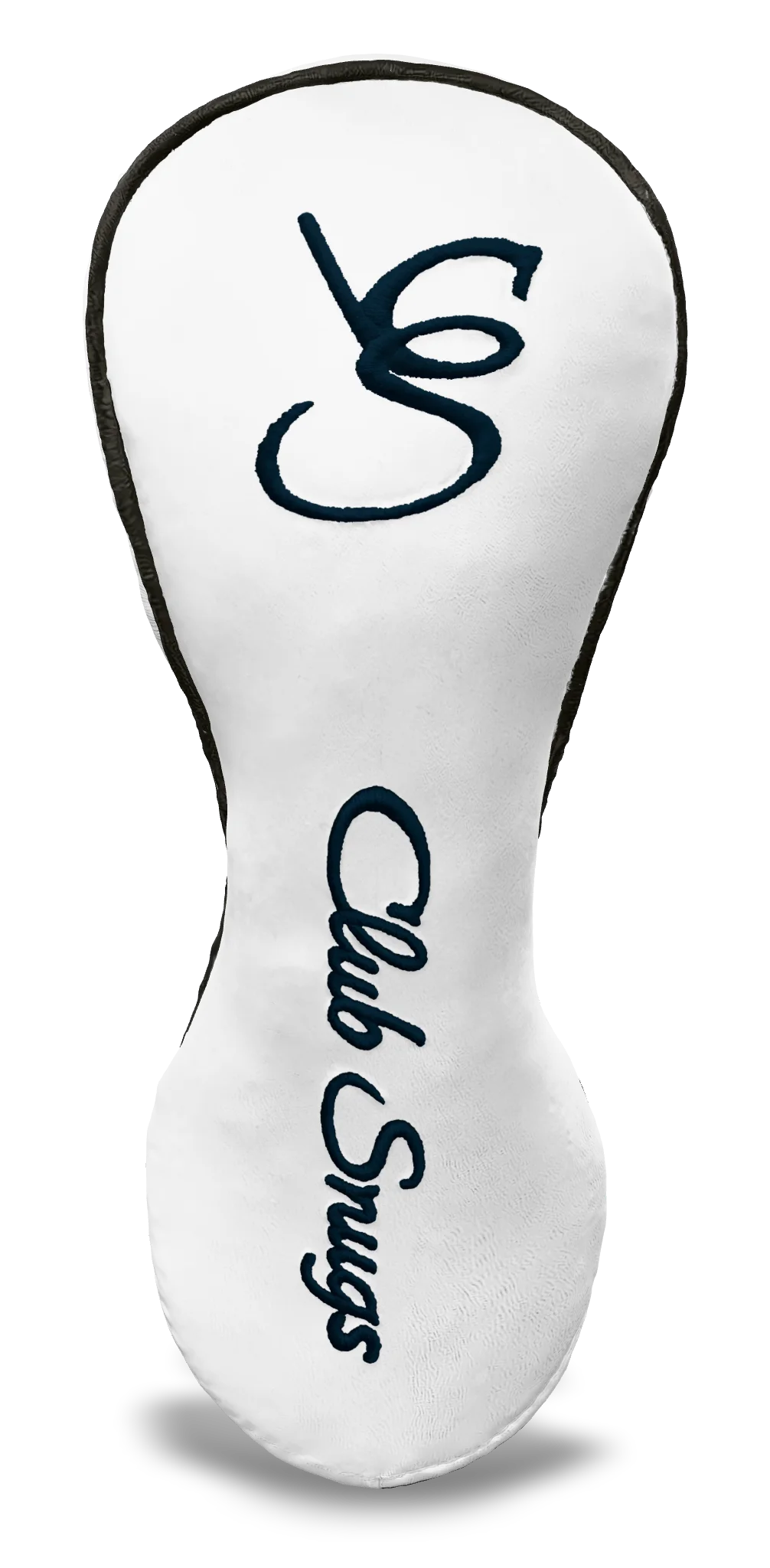 Front View view of a White, Gray, Navy, and Navy Shield Fairway Headcover with bold branding