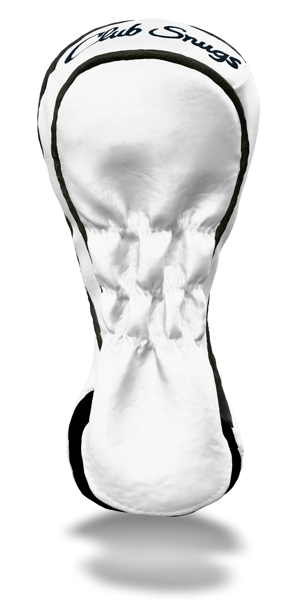 Back view of a White, Gray, Navy, and Navy Shield Fairway Headcover with bold branding