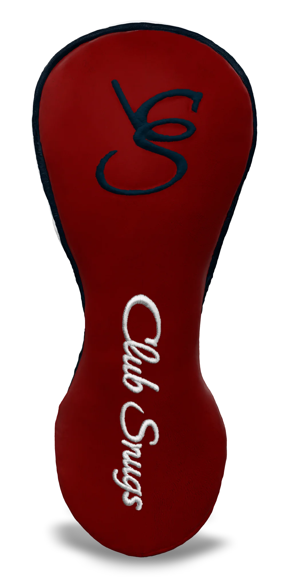 Front View view of a Red, Navy, White, and Navy Shield Fairway Headcover with bold branding