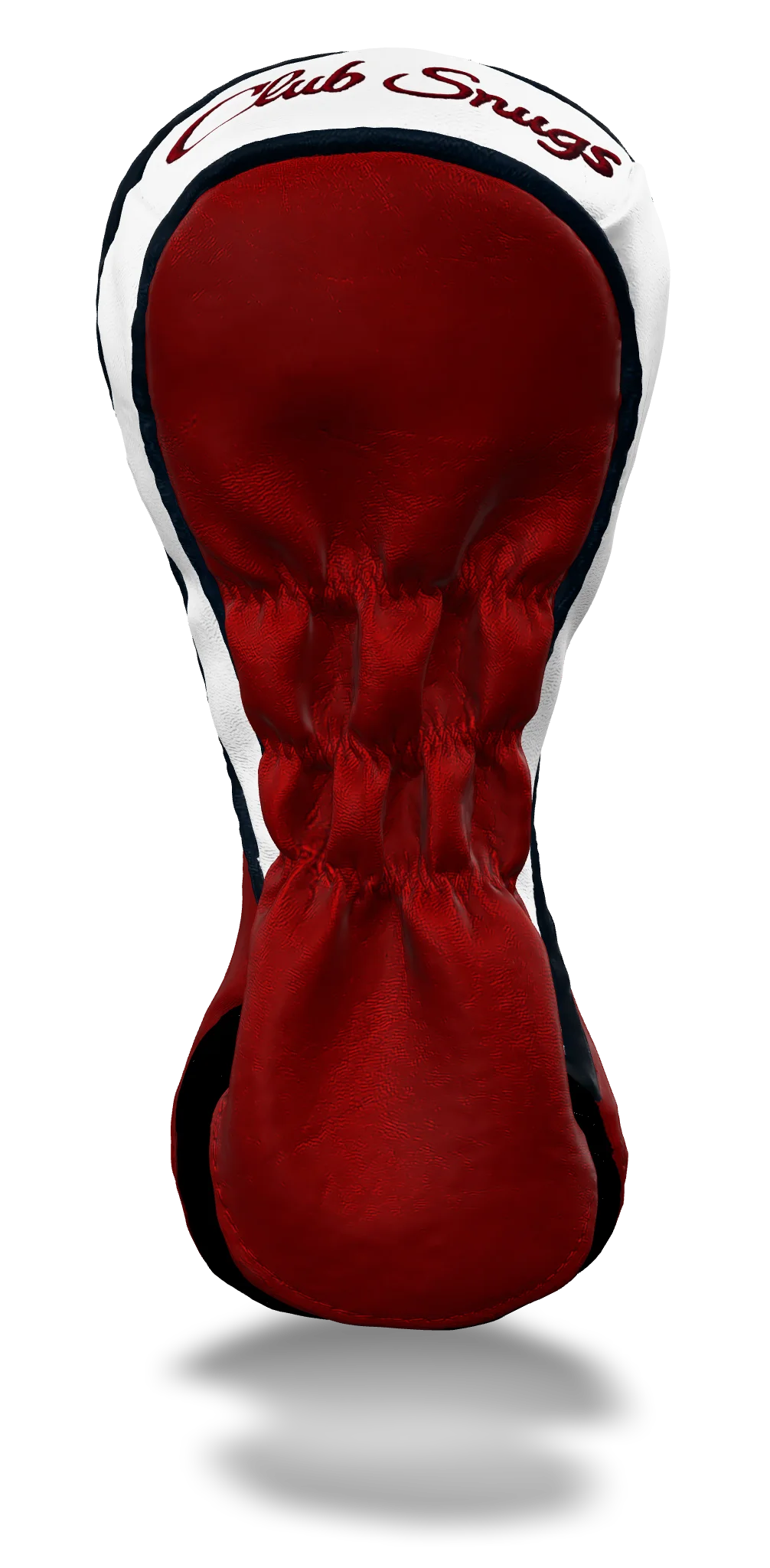 Back view of a Red, Navy, White, and Navy Shield Fairway Headcover with bold branding