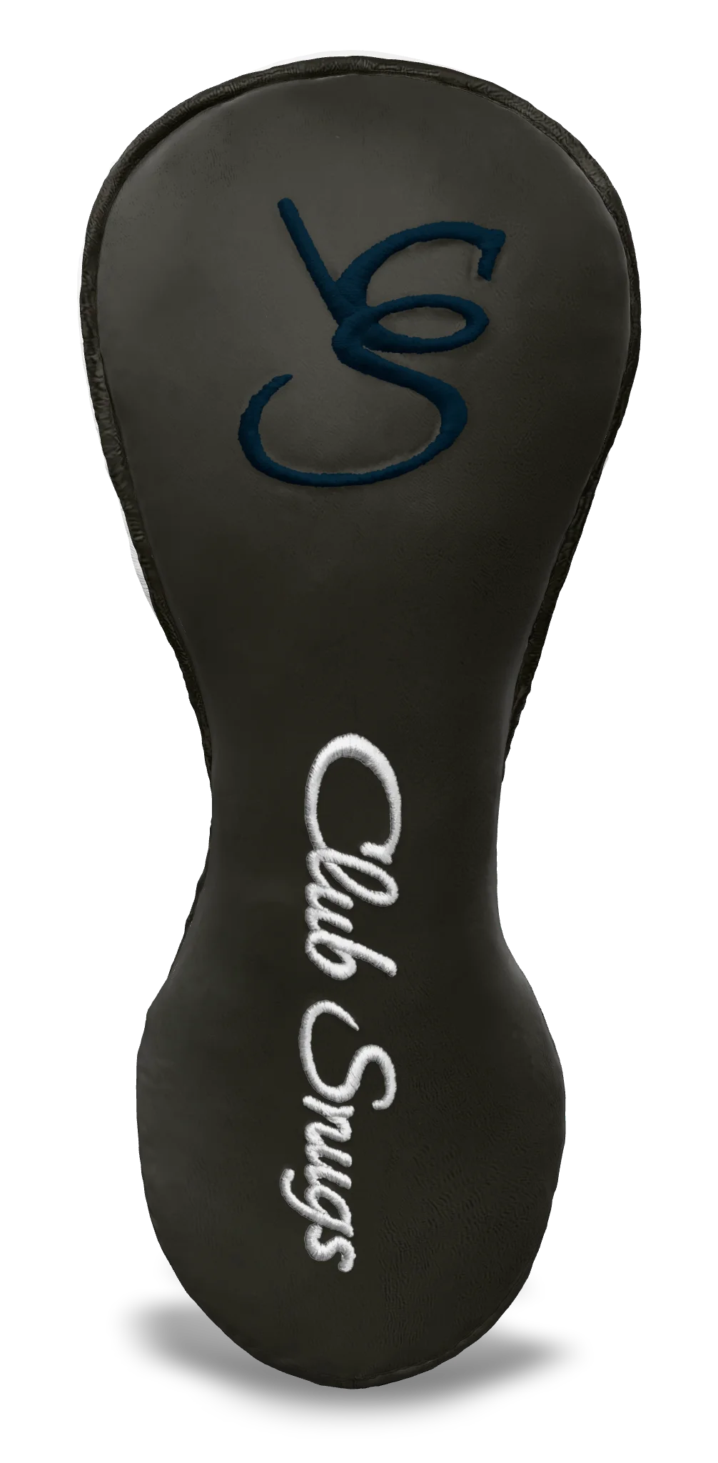 Front View view of a Gray, Gray, White, and Navy Shield Fairway Headcover with bold branding