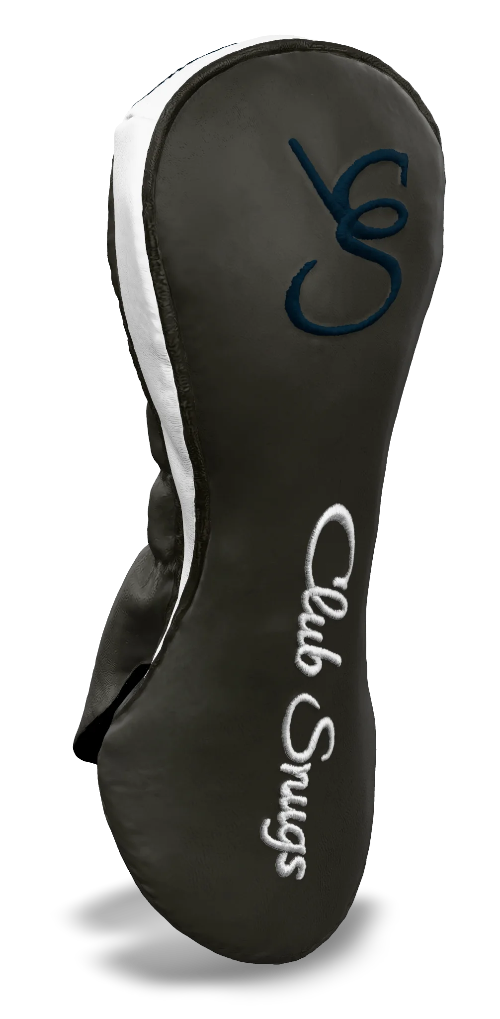 Left-Side view of a Gray, Gray, White, and Navy Shield Fairway Headcover with bold branding