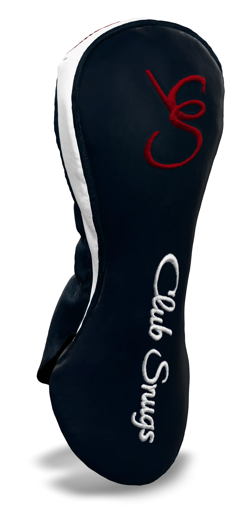 Left-Side view of a Navy, Navy, White, and Red Shield Fairway Headcover with bold branding