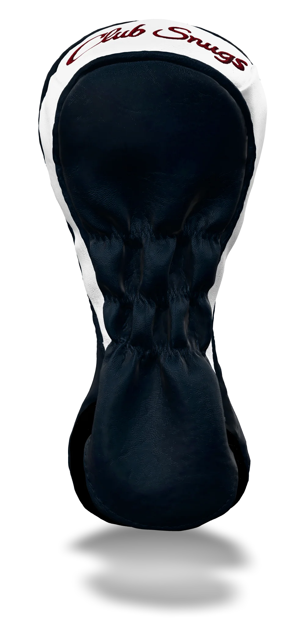 Back view of a Navy, Navy, White, and Red Shield Fairway Headcover with bold branding
