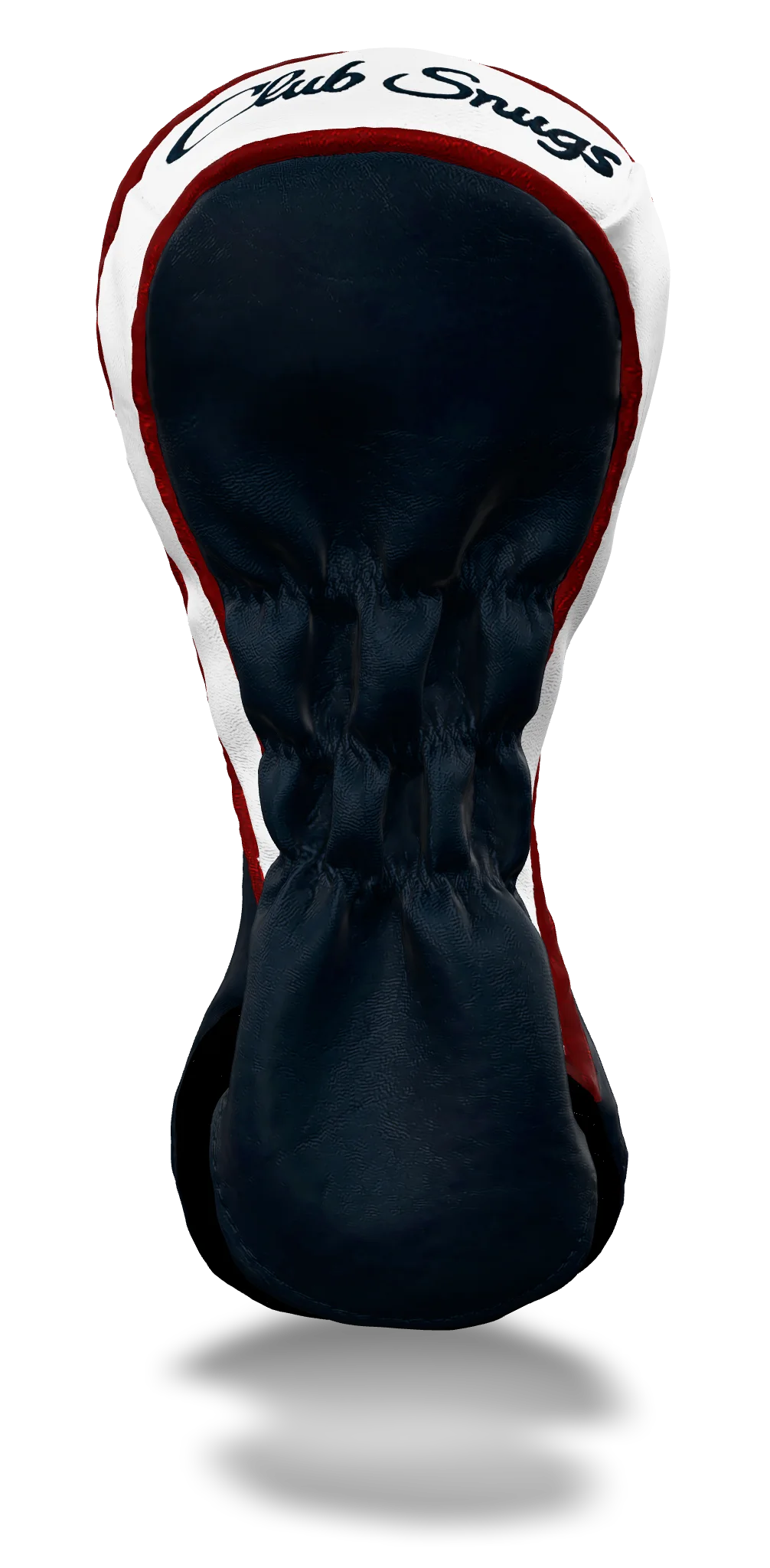 Back view of a Navy, Red, White, and White Shield Fairway Headcover with bold branding