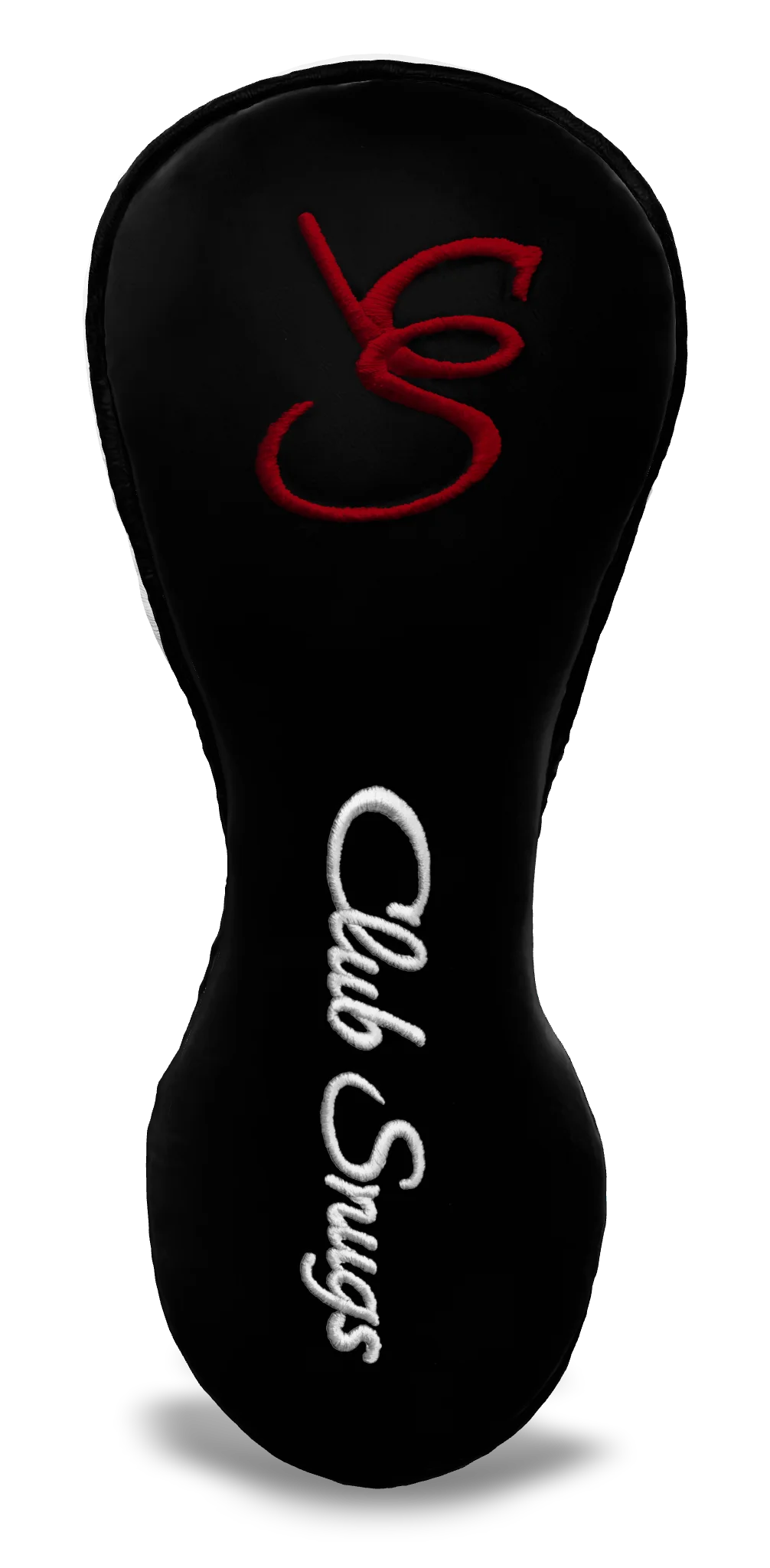 Front View view of a Black, Black, White, and Red Shield Fairway Headcover with bold branding