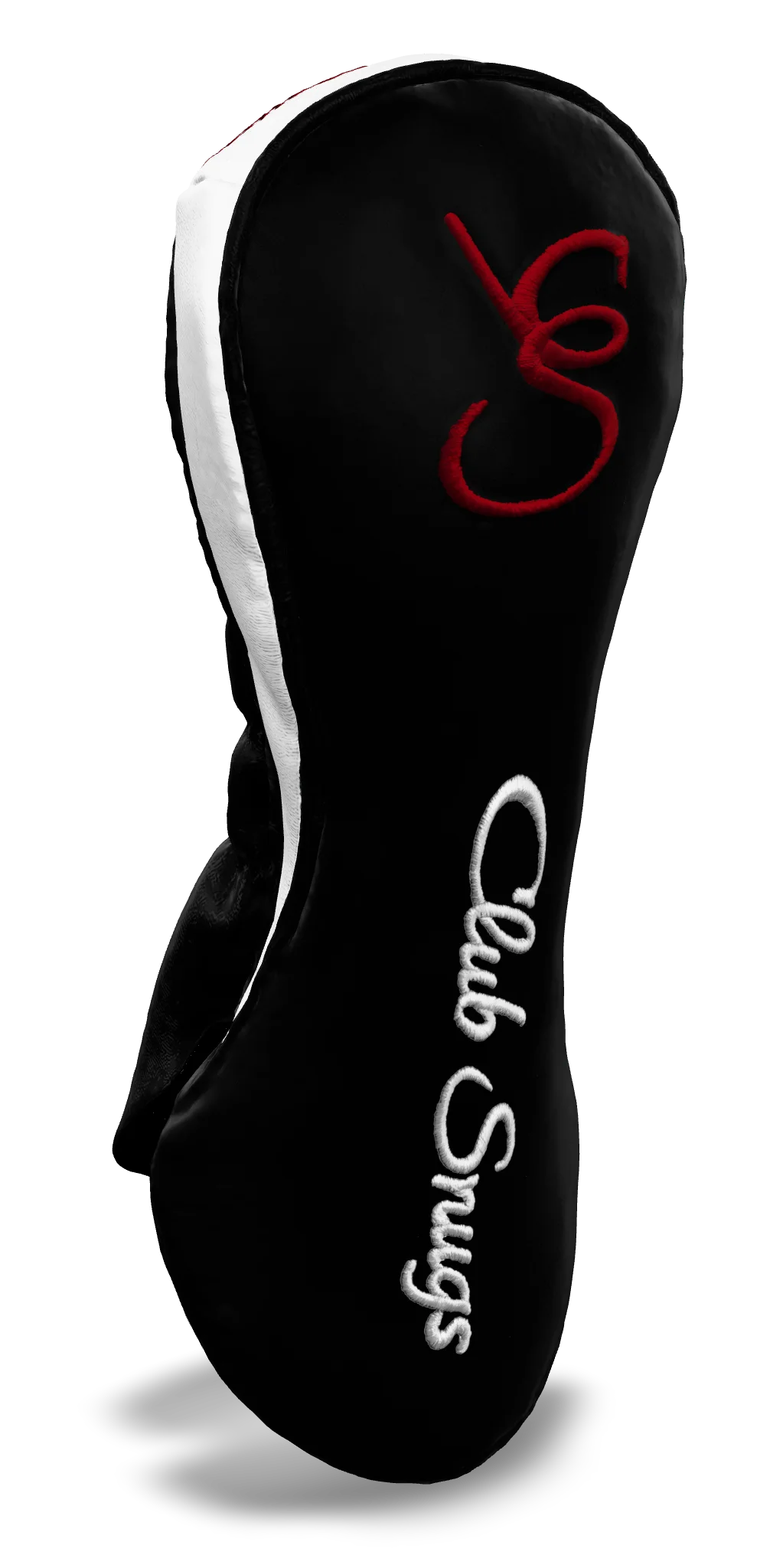 Left-Side view of a Black, Black, White, and Red Shield Fairway Headcover with bold branding