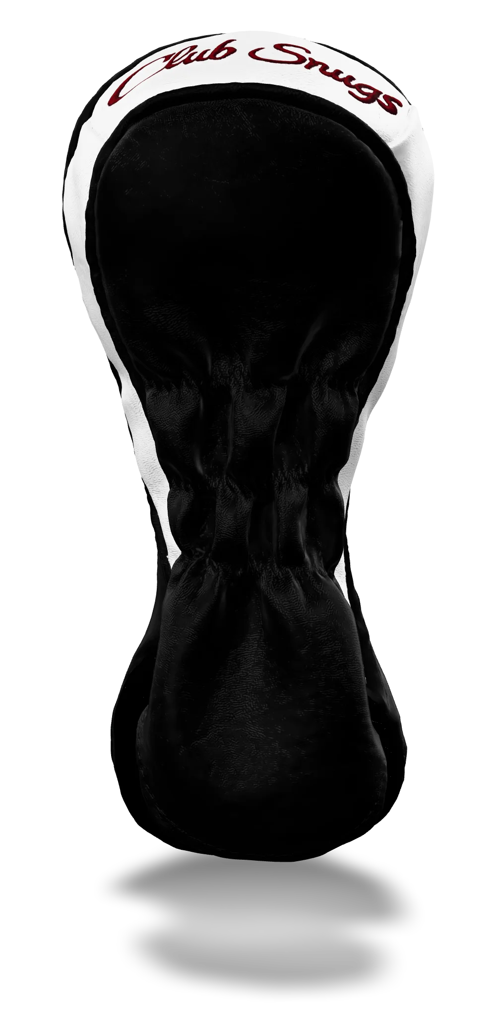 Back view of a Black, Black, White, and Red Shield Fairway Headcover with bold branding