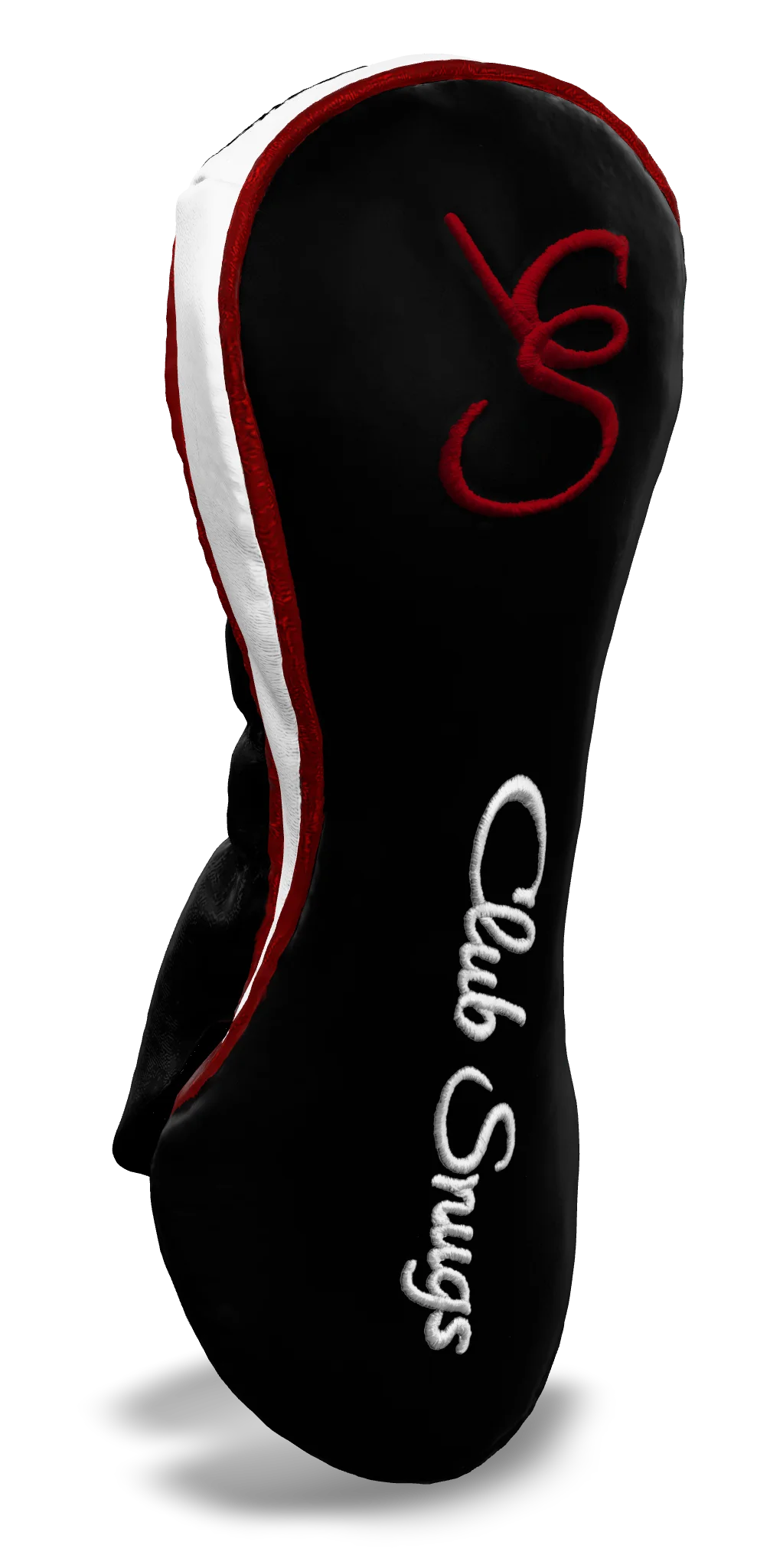 Left-Side view of a Black, Red, White, and Red Shield Fairway Headcover with bold branding
