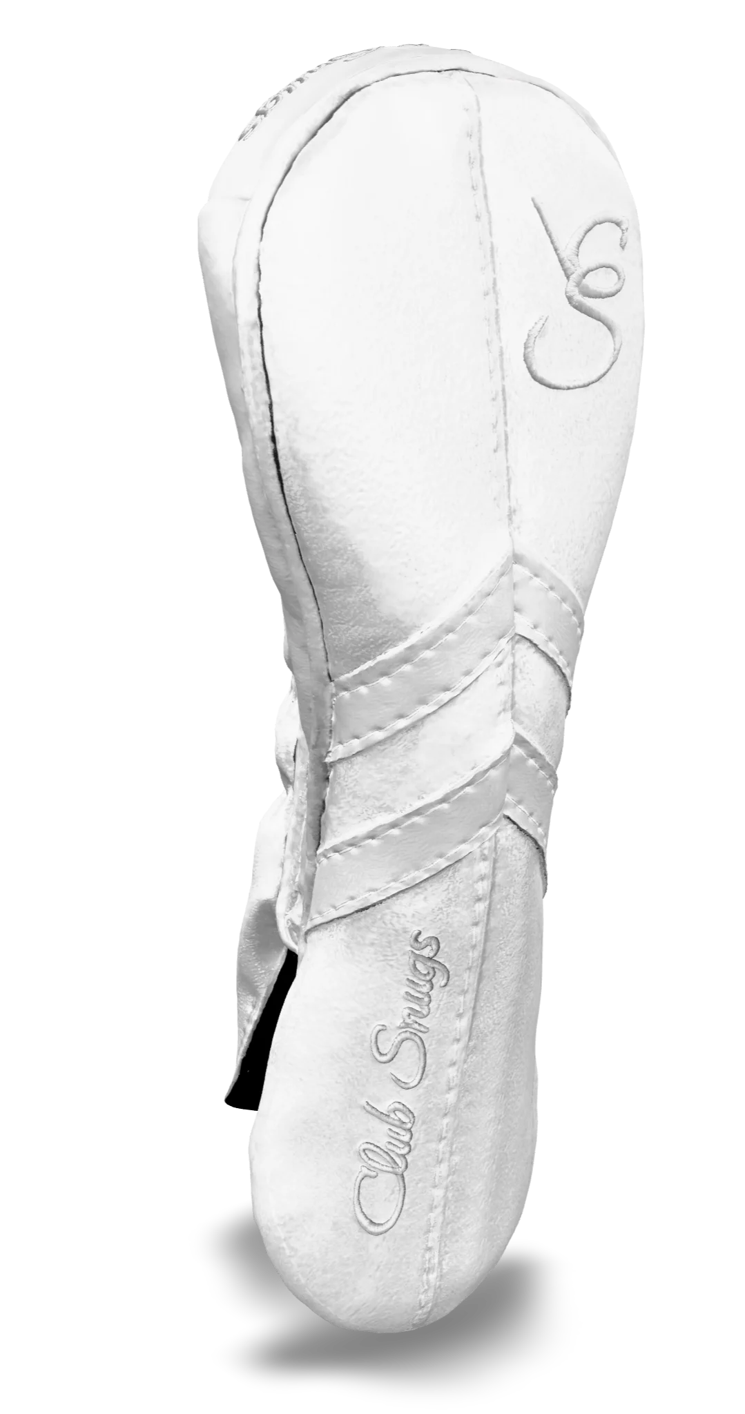Left-Side view of a White, White, White, and White Retro-T Hybrid Headcover with Dual-V stripe and split seam