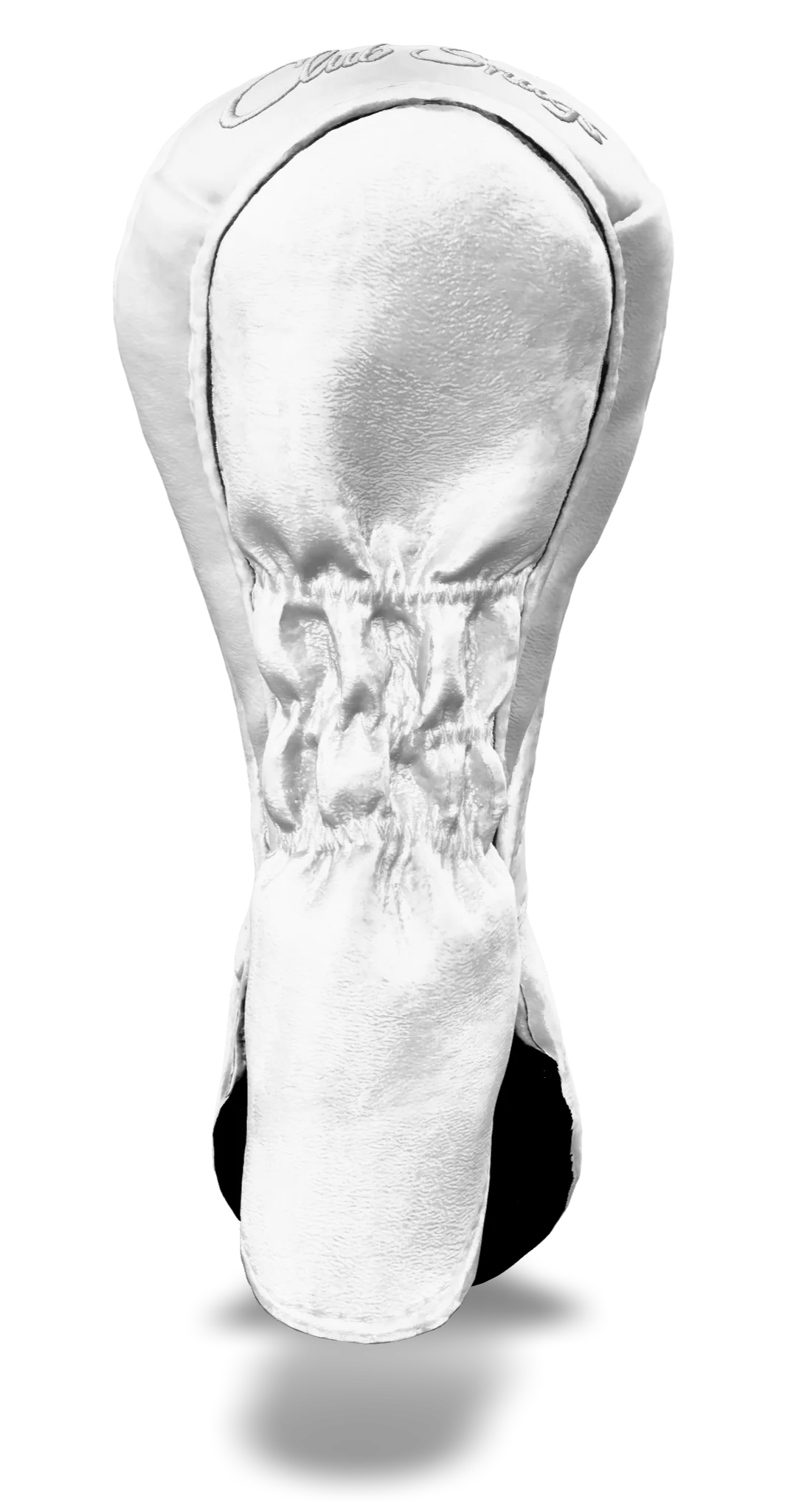 Back view of a White, White, White, and White Retro-T Hybrid Headcover with Dual-V stripe and split seam