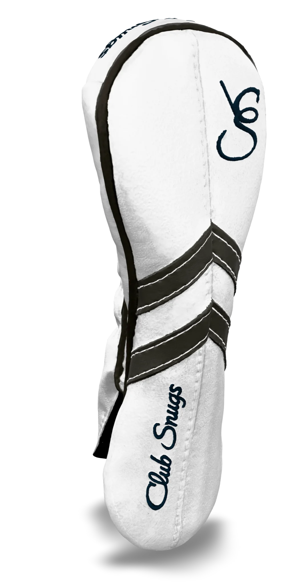 Left-Side view of a White, White, Gray, and Gray Retro-T Hybrid Headcover with Dual-V stripe and split seam