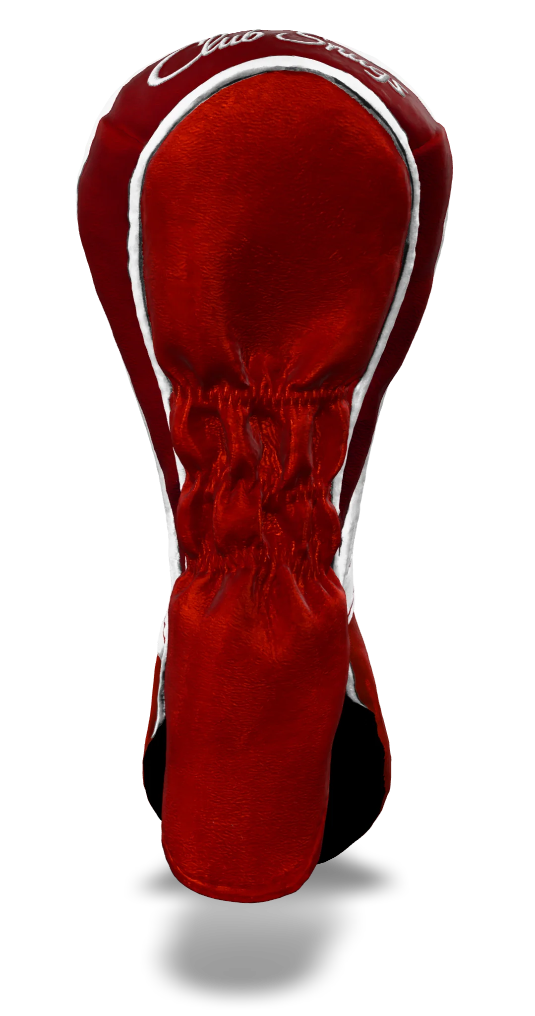 Back view of a Red, Red, White, and White Retro-T Hybrid Headcover with Dual-V stripe and split seam