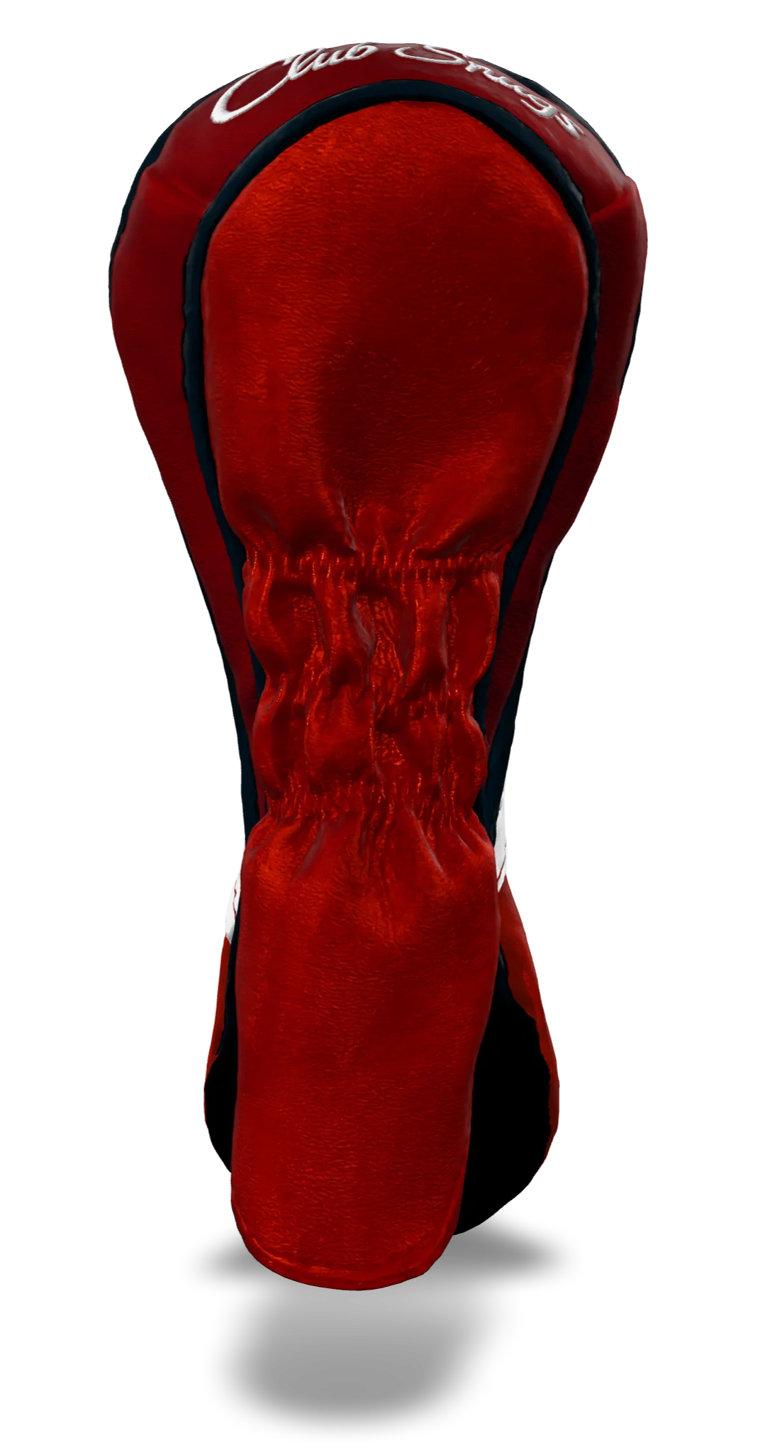 Back view of a Red, Red, White, and Navy Retro-T Hybrid Headcover with Dual-V stripe and split seam