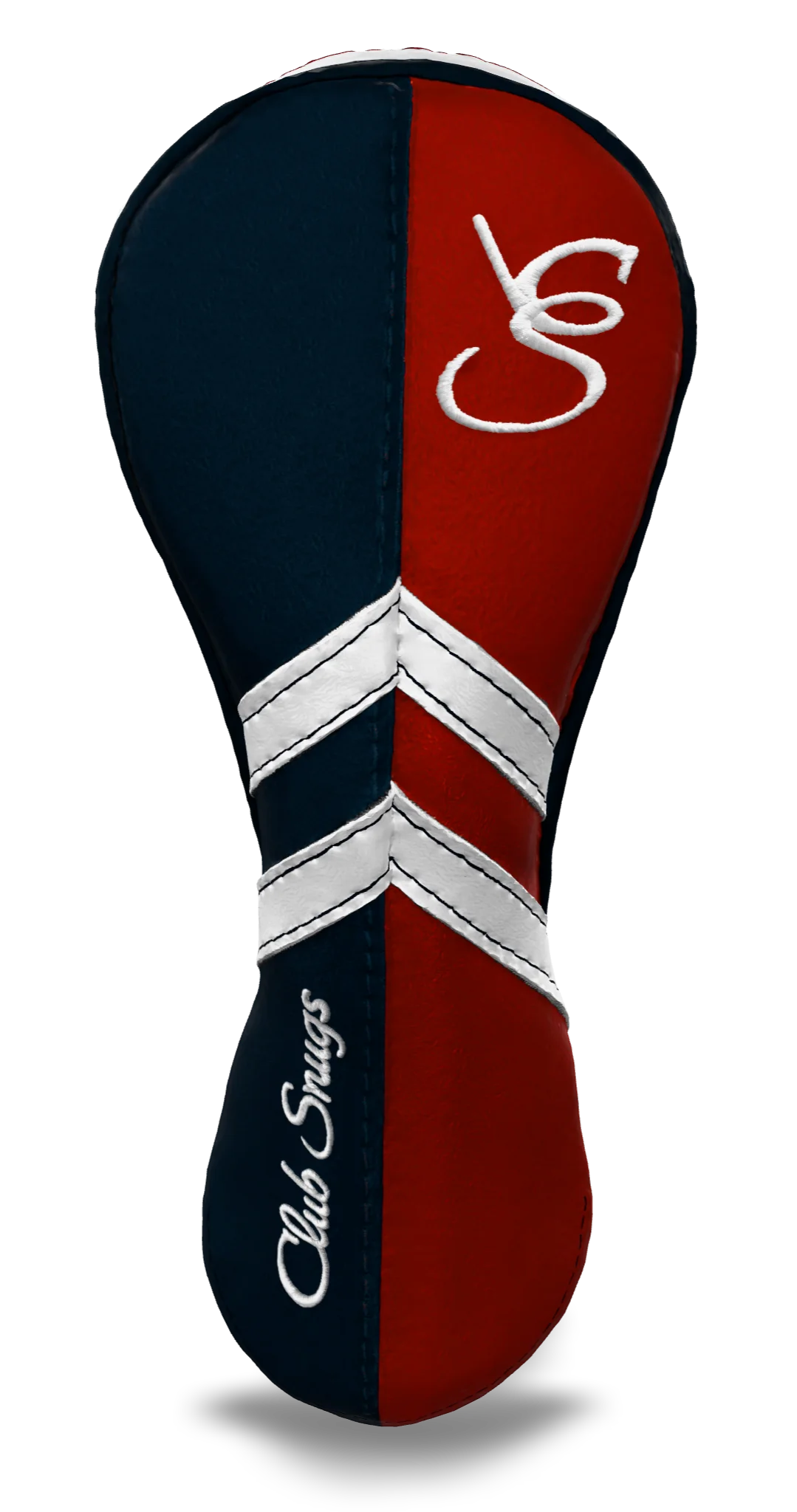 Front View view of a Navy, Red, White, and Navy Retro-T Hybrid Headcover with Dual-V stripe and split seam