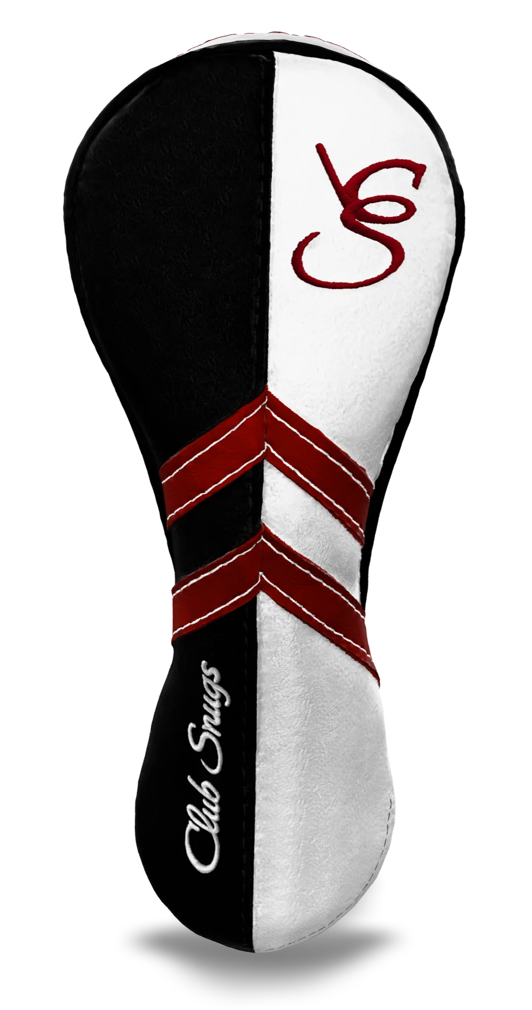 Front View view of a Black, White, Red, and Black Retro-T Hybrid Headcover with Dual-V stripe and split seam