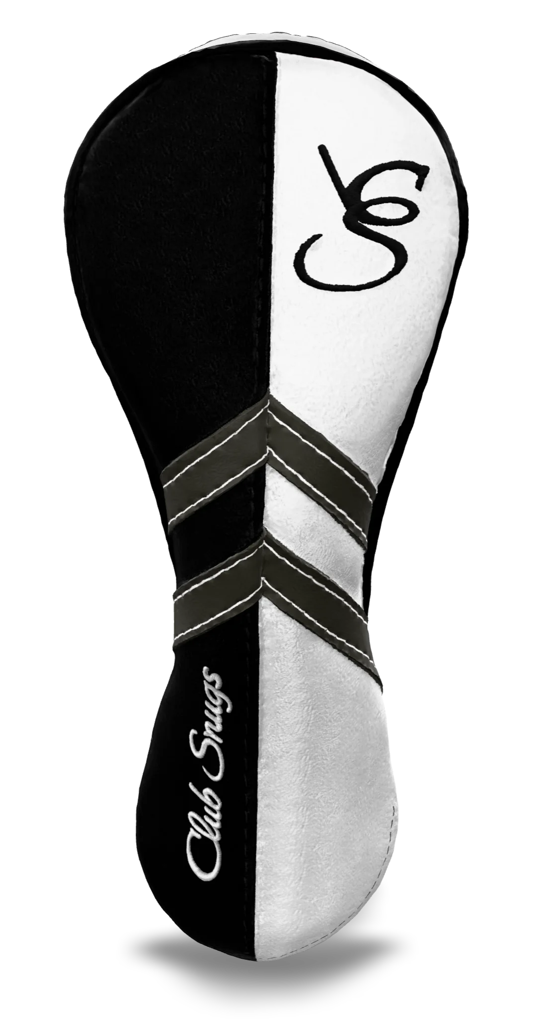 Front View view of a Black, White, Gray, and Black Retro-T Hybrid Headcover with Dual-V stripe and split seam