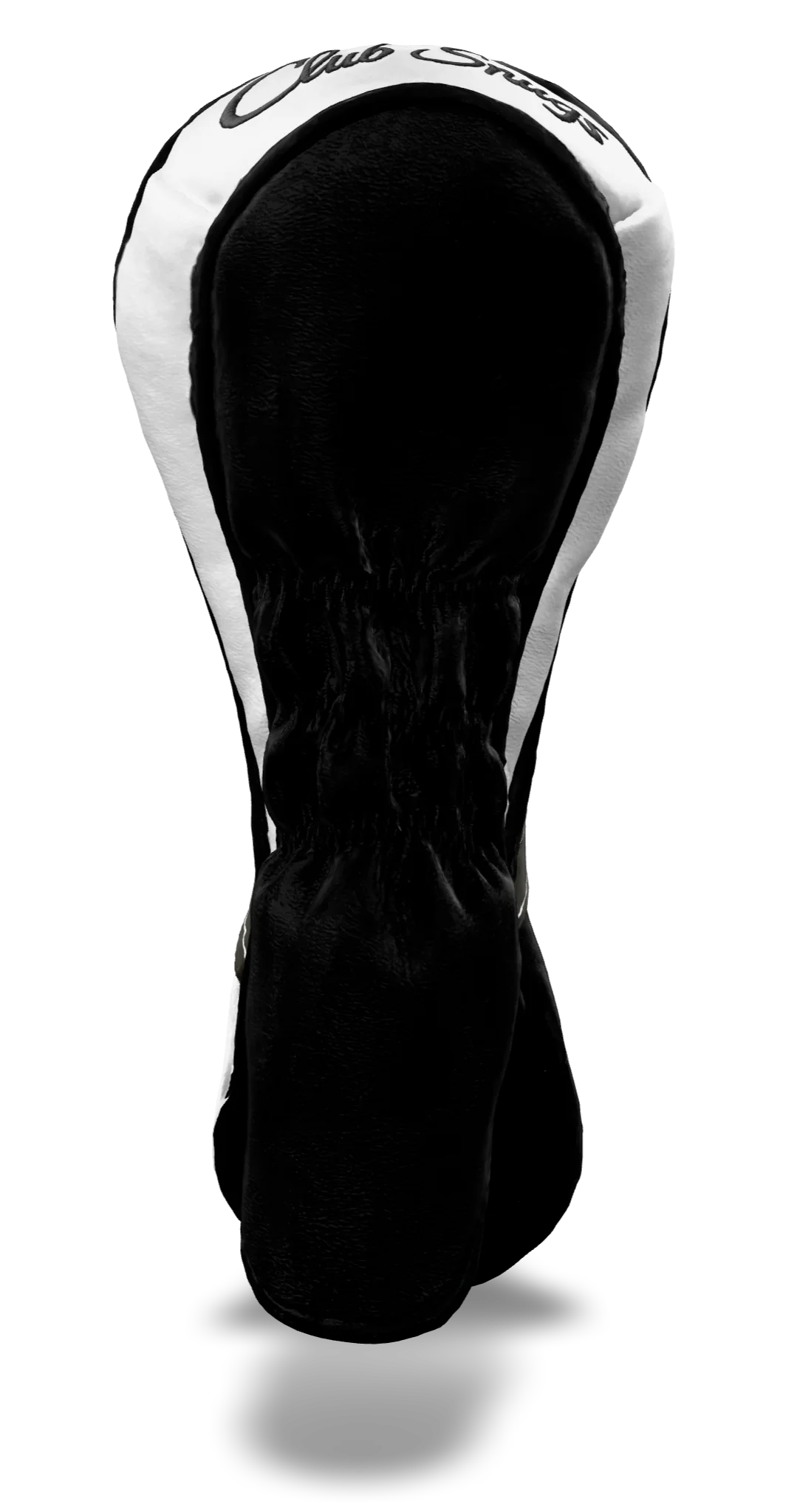 Back view of a Black, White, Gray, and Black Retro-T Hybrid Headcover with Dual-V stripe and split seam