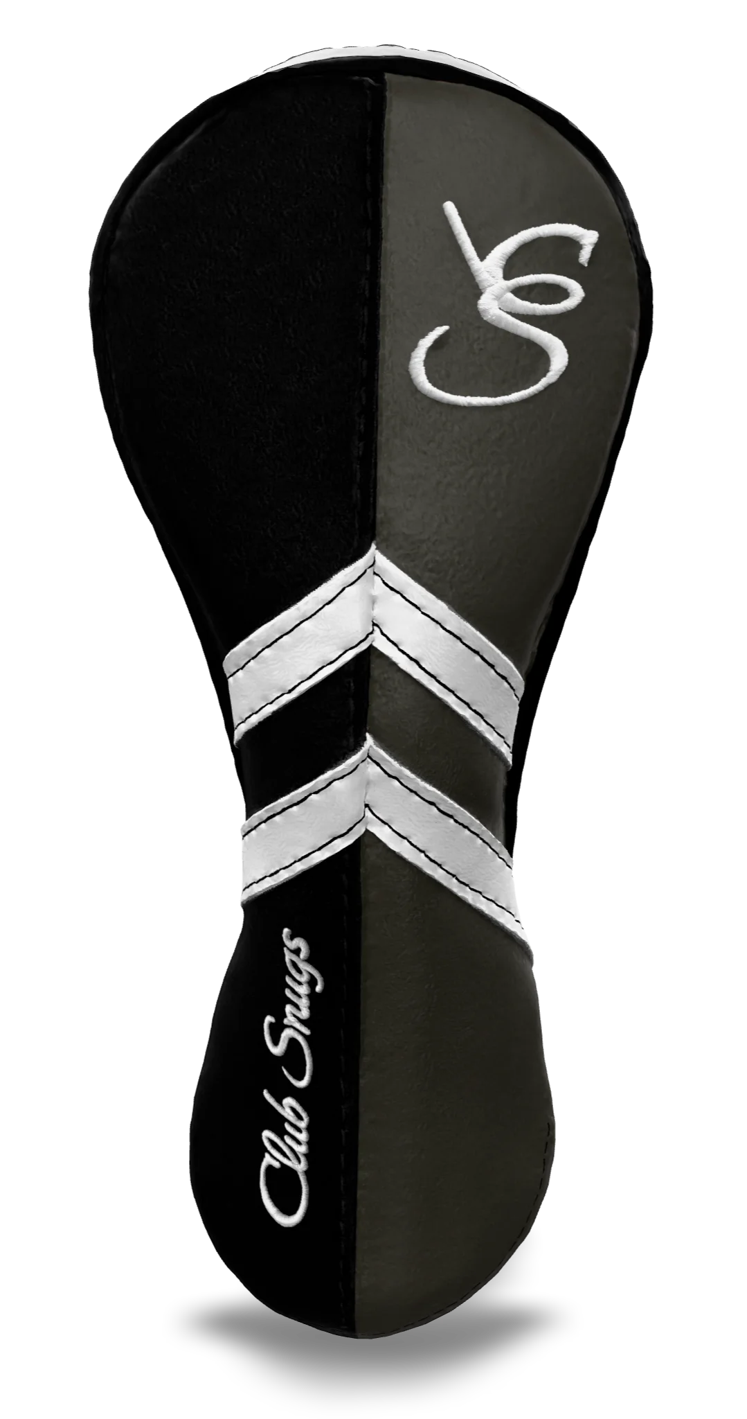 Front View view of a Black, Gray, White, and Black Retro-T Hybrid Headcover with Dual-V stripe and split seam