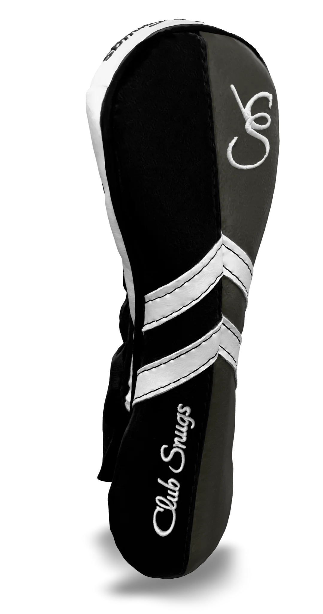Left-Side view of a Black, Gray, White, and Black Retro-T Hybrid Headcover with Dual-V stripe and split seam