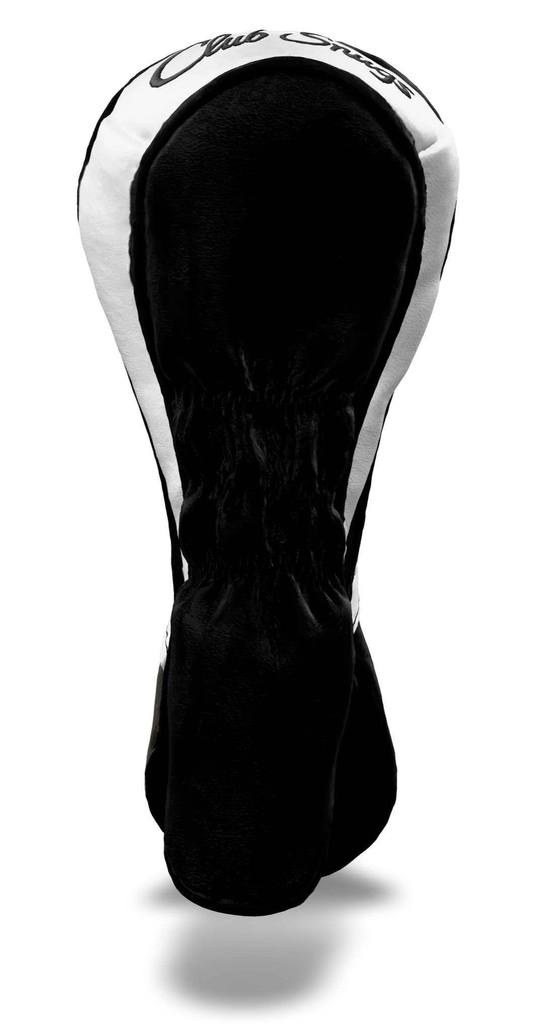 Back view of a Black, Gray, White, and Black Retro-T Hybrid Headcover with Dual-V stripe and split seam