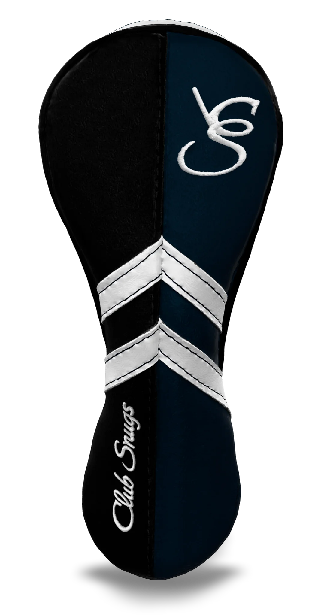 Front View view of a Black, Navy, White, and Black Retro-T Hybrid Headcover with Dual-V stripe and split seam