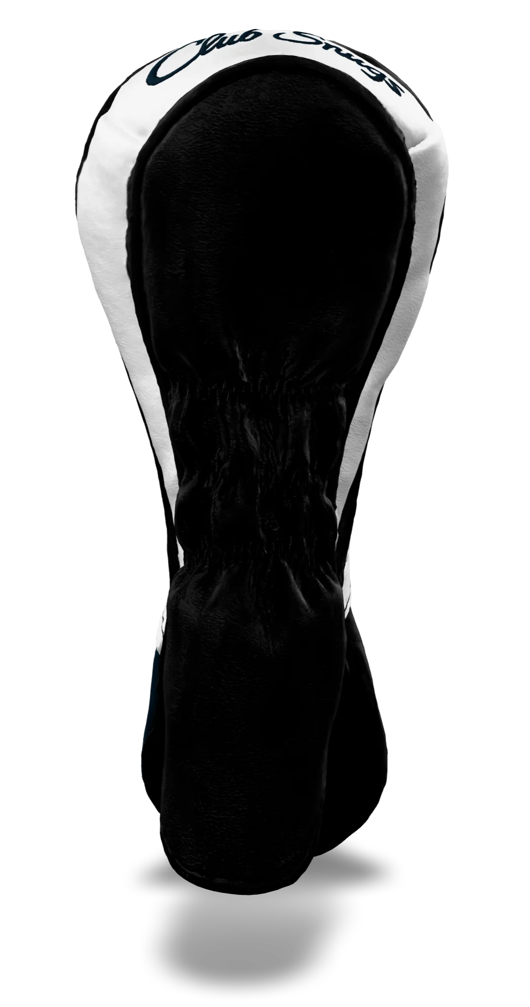 Back view of a Black, Navy, White, and Black Retro-T Hybrid Headcover with Dual-V stripe and split seam