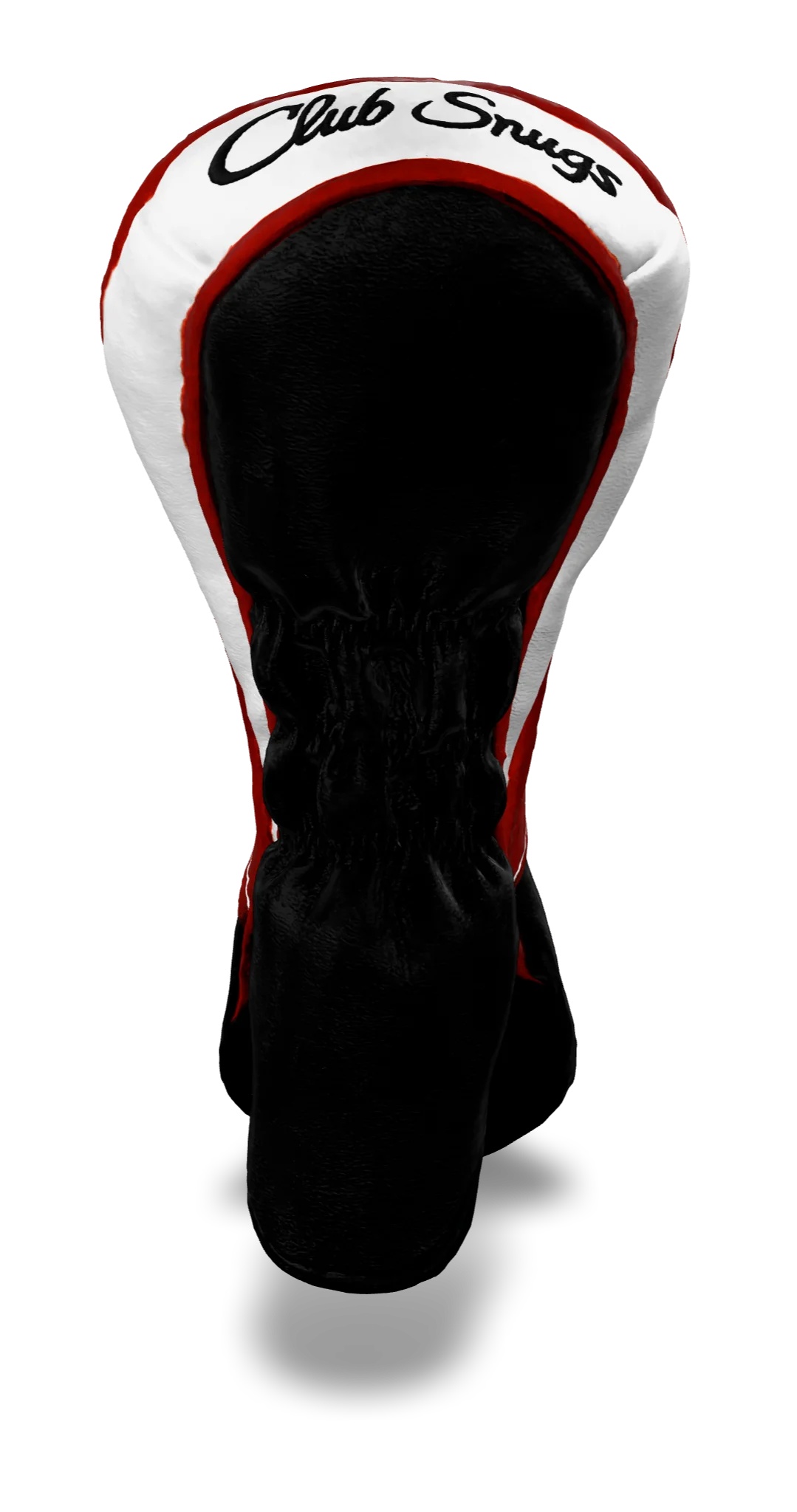Back view of a Black, Black, Red, and Red Retro-T Hybrid Headcover with Dual-V stripe and split seam