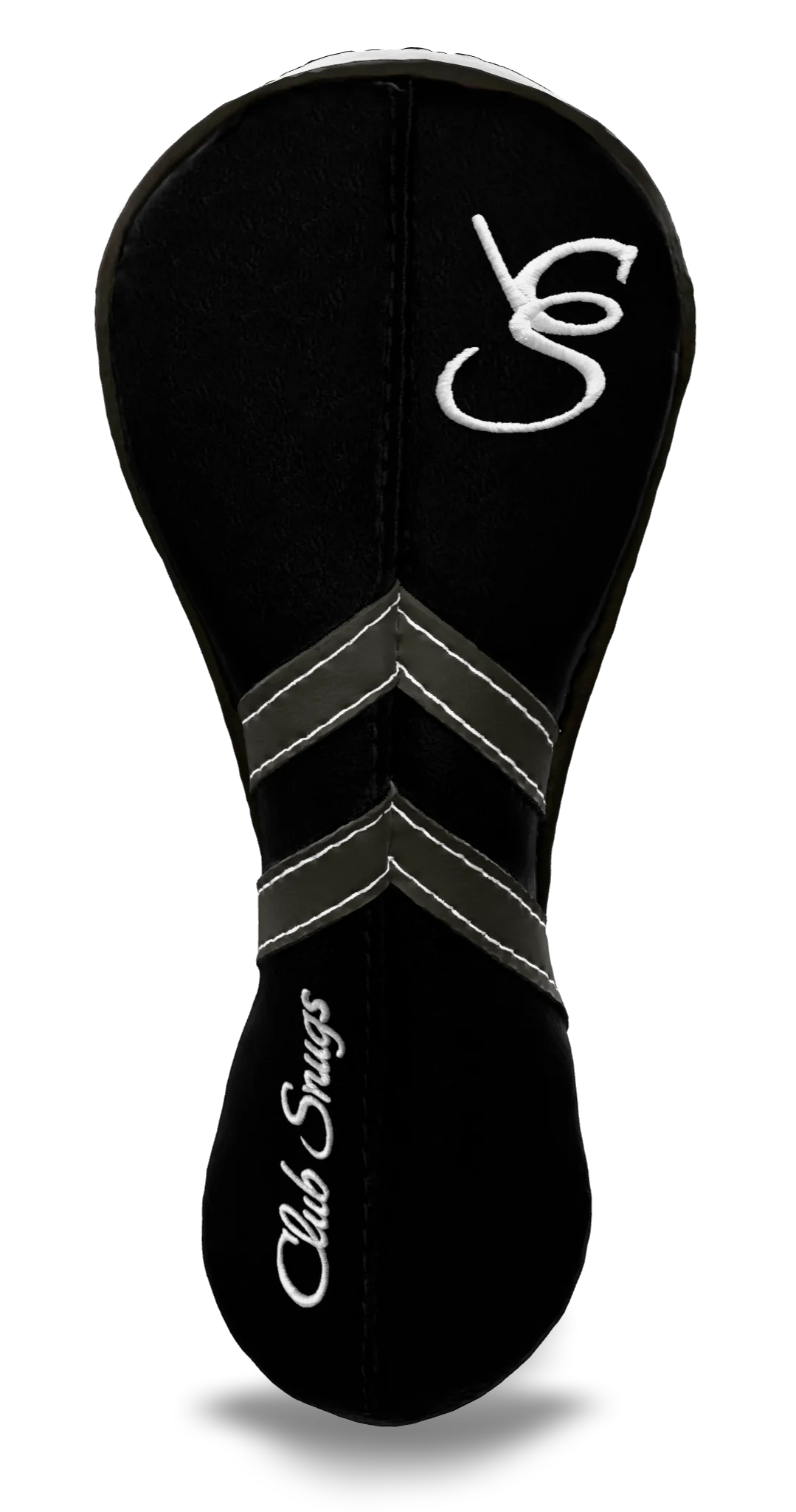 Front view of a Black, Black, Gray, and Gray Retro-T Hybrid Headcover with Dual-V stripe and split seam