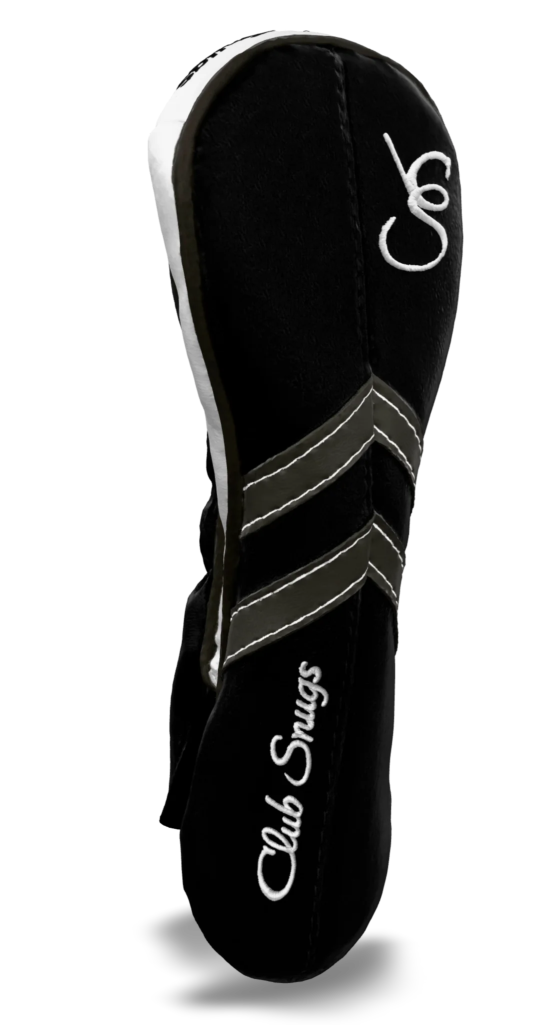 Left-Side view of a Black, Black, Gray, and Gray Retro-T Hybrid Headcover with Dual-V stripe and split seam
