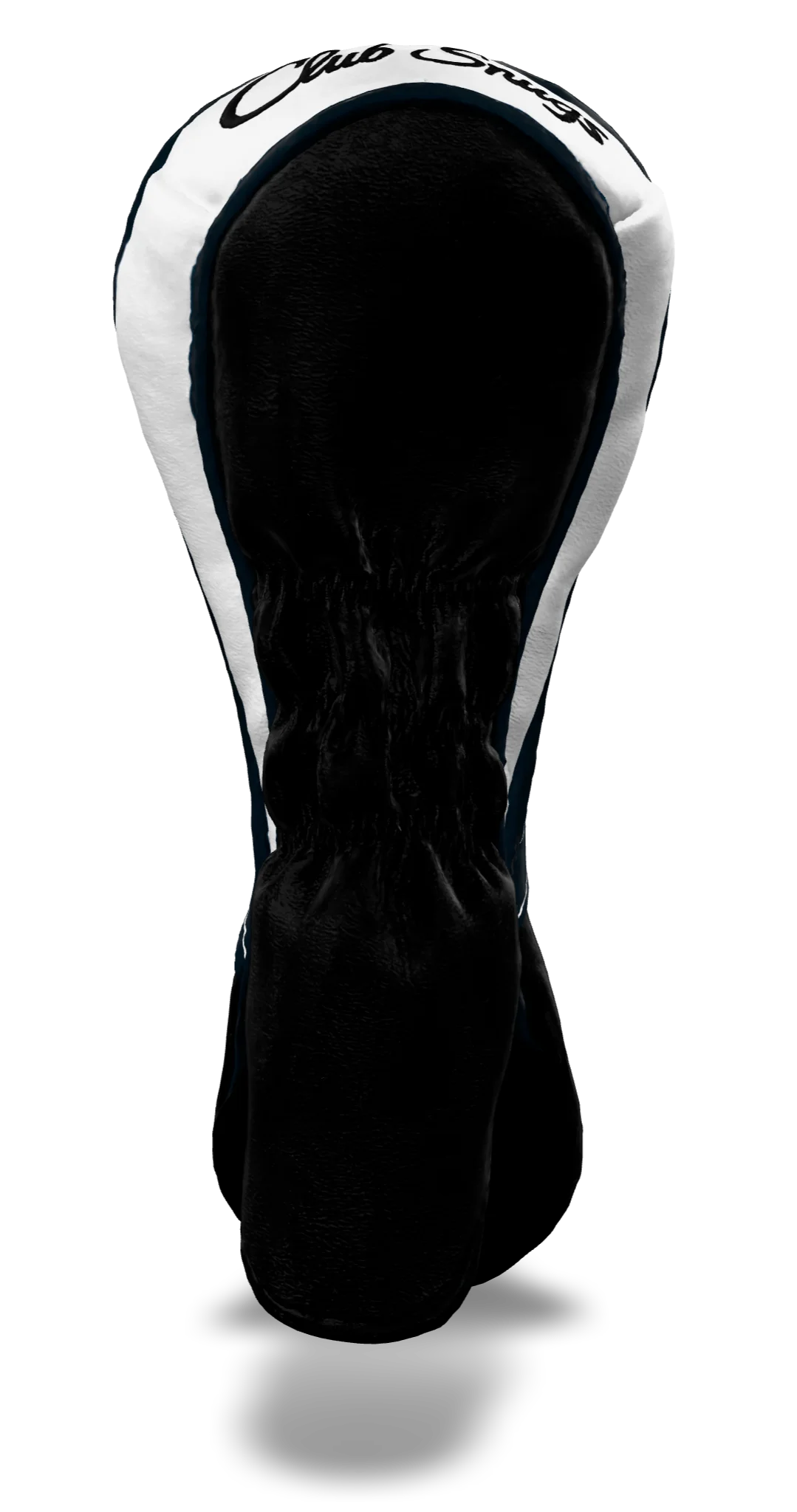 Back view of a Black, Black, Navy, and Navy Retro-T Hybrid Headcover with Dual-V stripe and split seam