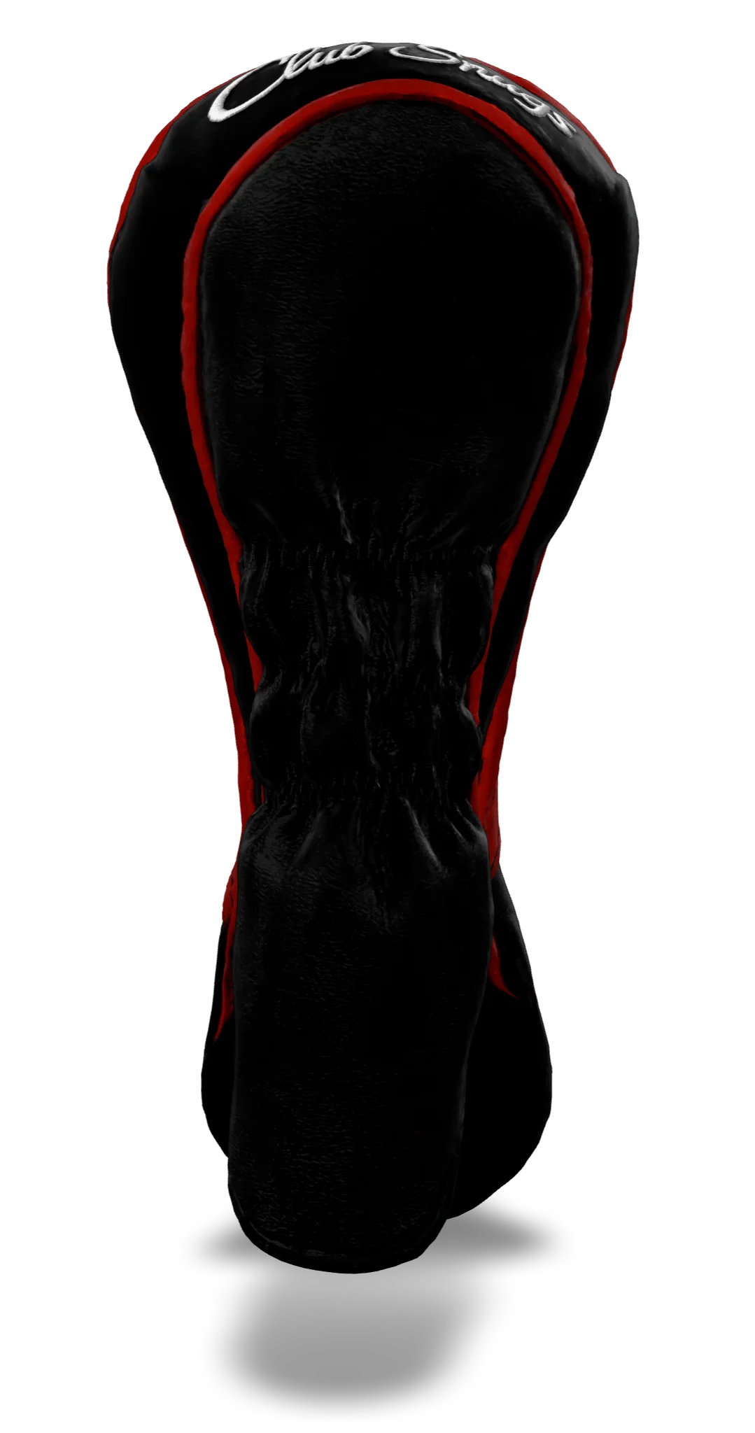 Back view of a Black, Black, Red, and Red Retro-T Hybrid Headcover with Dual-V stripe and split seam