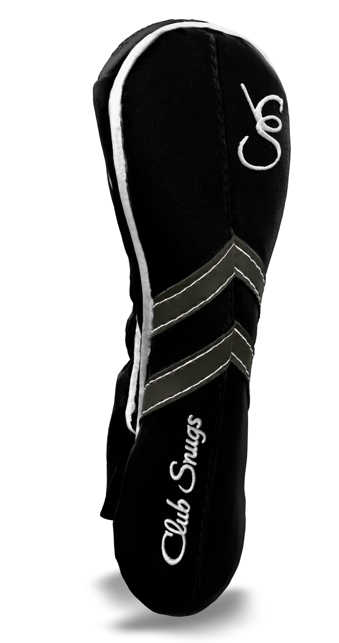 Left-Side view of a Black, Black, Gray, and White Retro-T Hybrid Headcover with Dual-V stripe and split seam