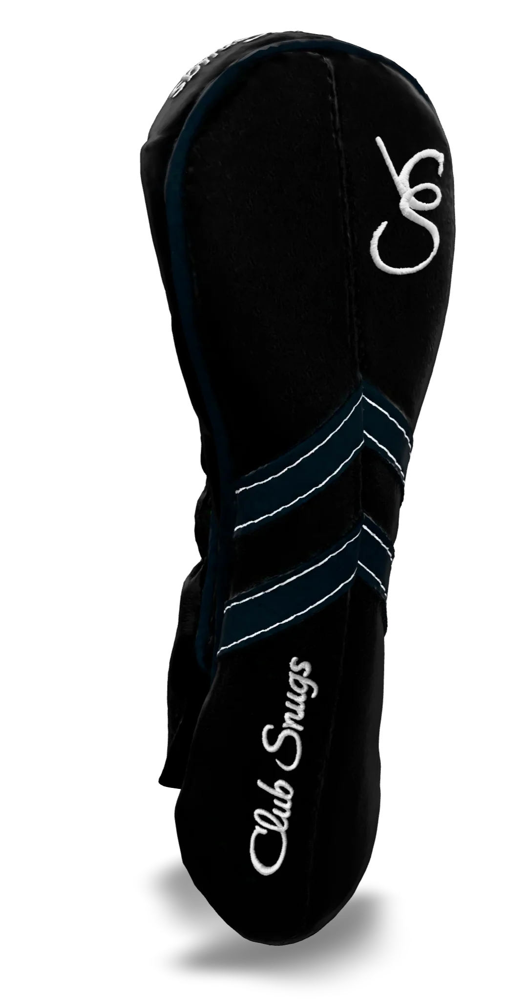 Left-Side view of a Black, Black, Navy, and Navy Retro-T Hybrid Headcover with Dual-V stripe and split seam