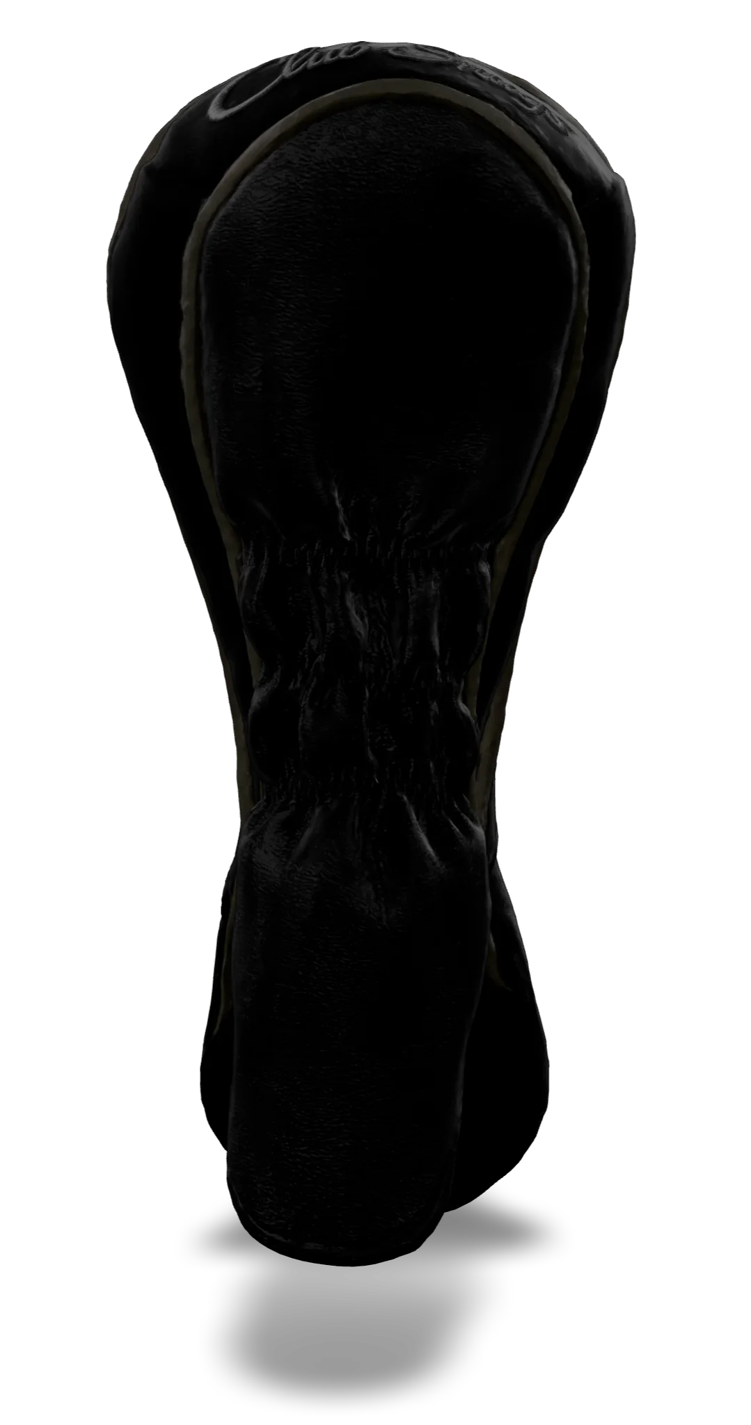Back view of a Black, Black, Black, and Gray Retro-T Hybrid Headcover with Dual-V stripe and split seam