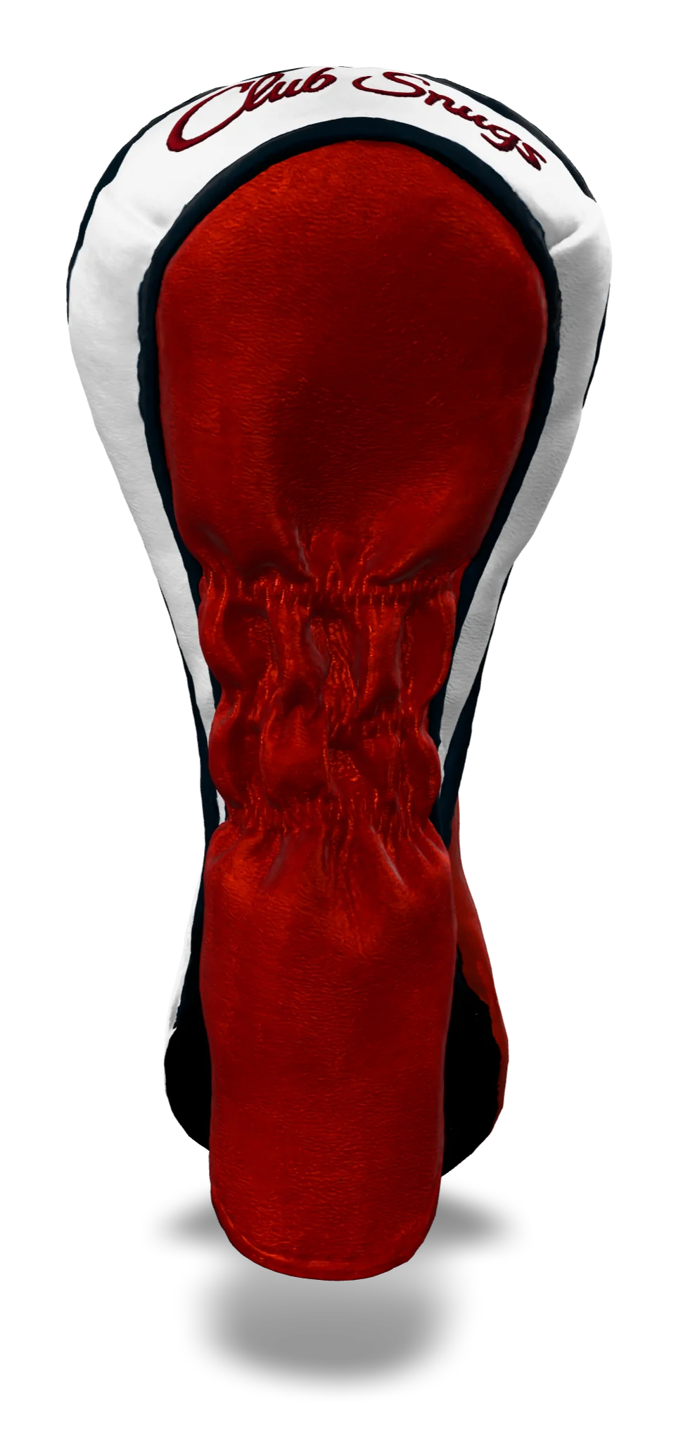 Back view of a Exclusive Red, White, Navy, and Navy Classic Hybrid Headcover with split seam