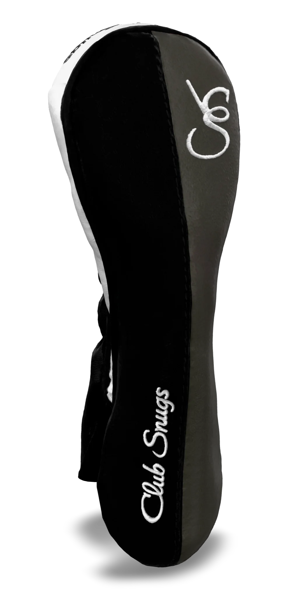 Left-Side view of a Exclusive Black, Gray, Black, and White Classic Hybrid Headcover with split seam
