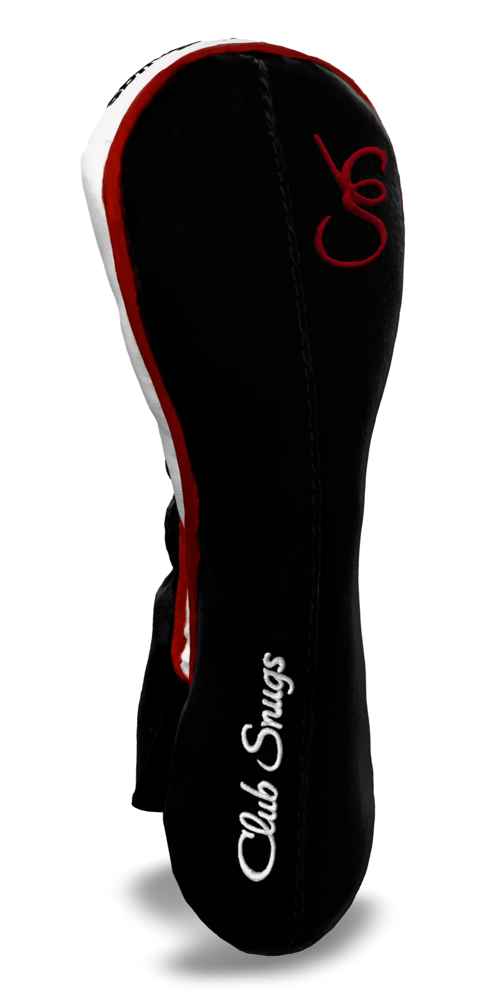Left-Side view of a Exclusive Black, Black, Red, and Red Classic Hybrid Headcover with split seam